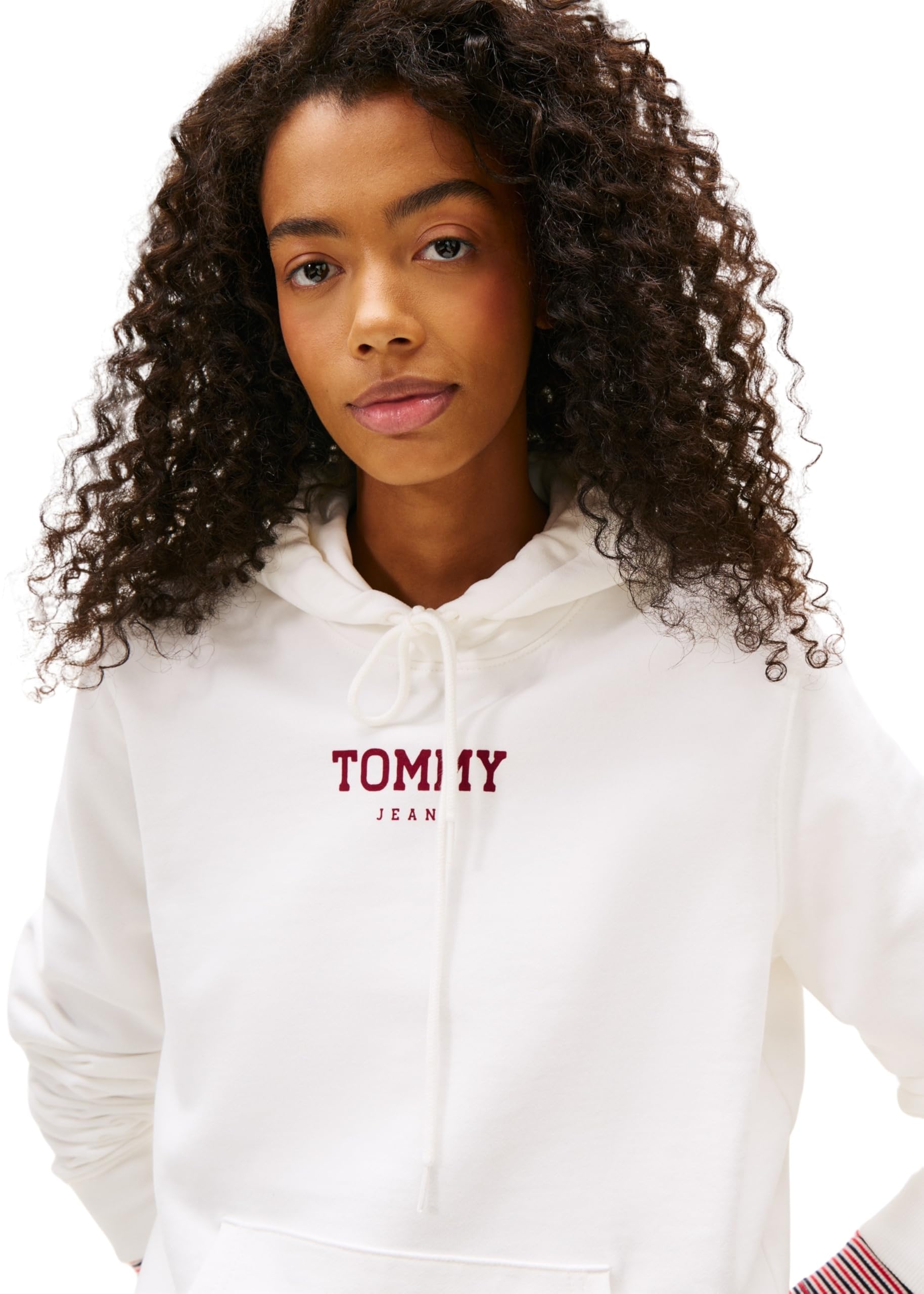 Tommy Jeans Donna Felpa con Cappuccio Regular Fit con Tasca a Marsupio, Bianco (Ecru), 2XL