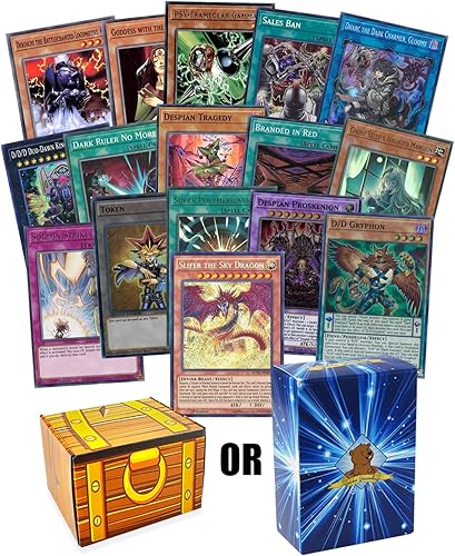 Yugioh - Lote de 50 cartas con 1 Slifer al azar The Sky Dragon 4 láminas Holo incluye caja de cubierta TCG de marmota dorada