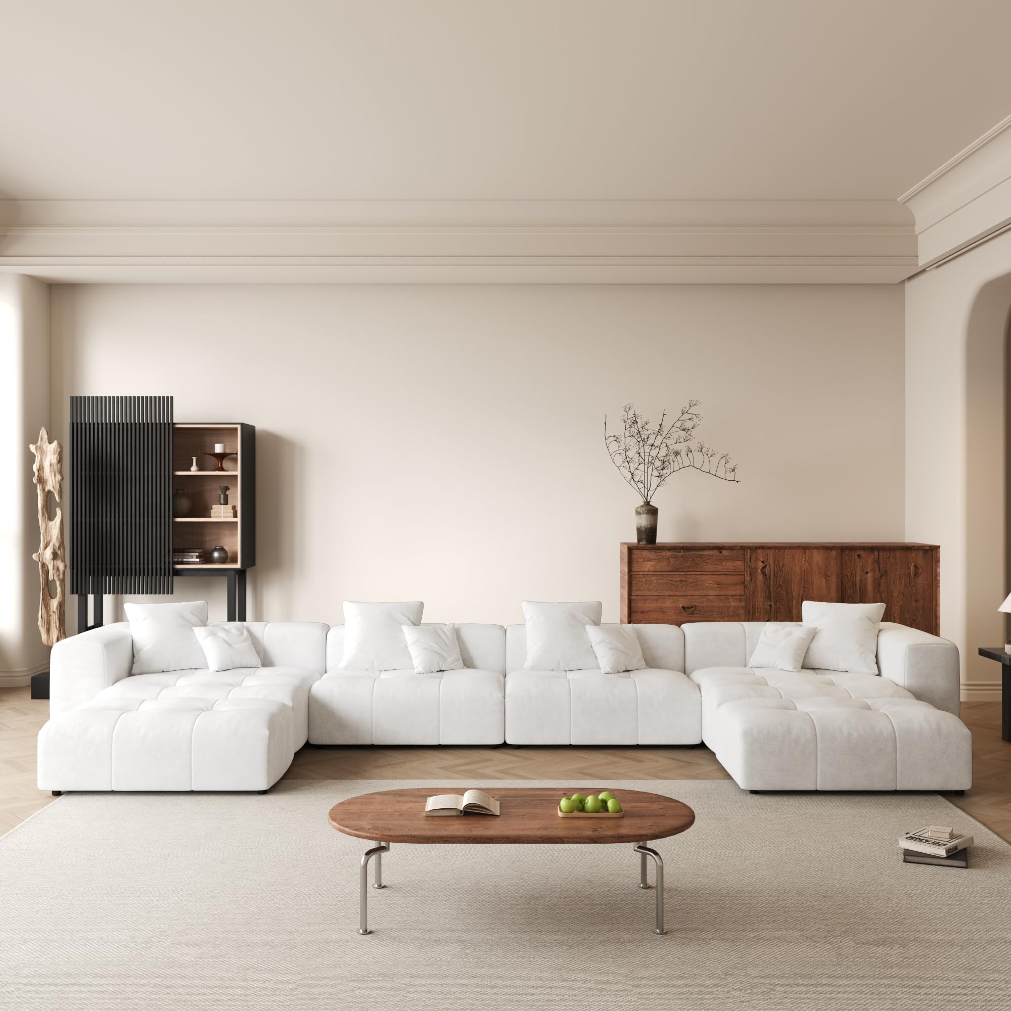 Oversized Deep Modular Sectional Sofa, Cloud Couch U Shaped with Chaise Ottomans, Breathable Linen Fabric Sectional Couches for Living Room/Bedroom/