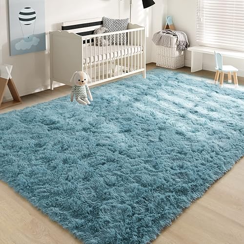 Miniatura 7 de YJ.GWL Alfombras suaves y esponjosas para dormitorio, sala de estar, 5 x 8 pies, alfombra de pelo largo verde turquesa, alfombra de felpa para