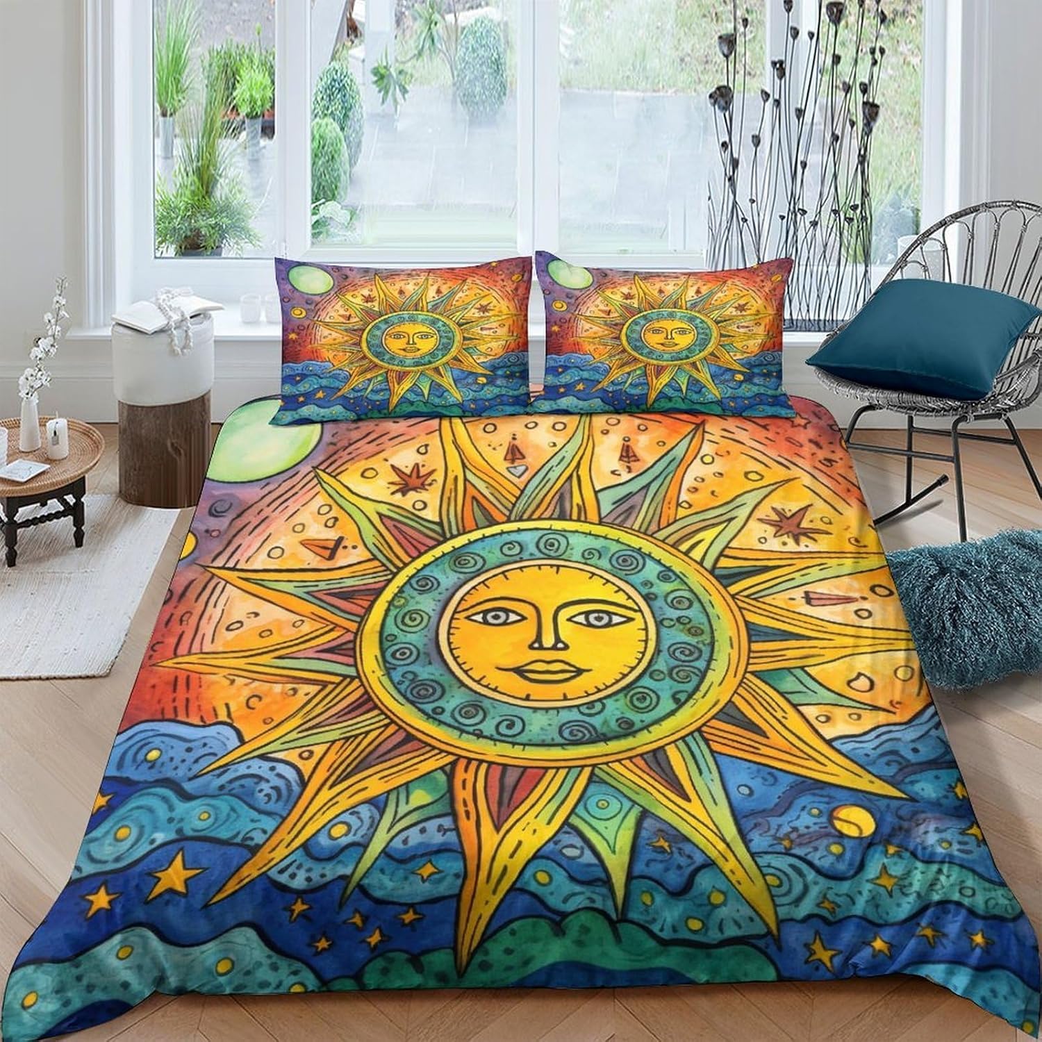 Parure de lit 3 pièces microffibre de qualité supérieure 200x200 cm soleil abstrait 3D