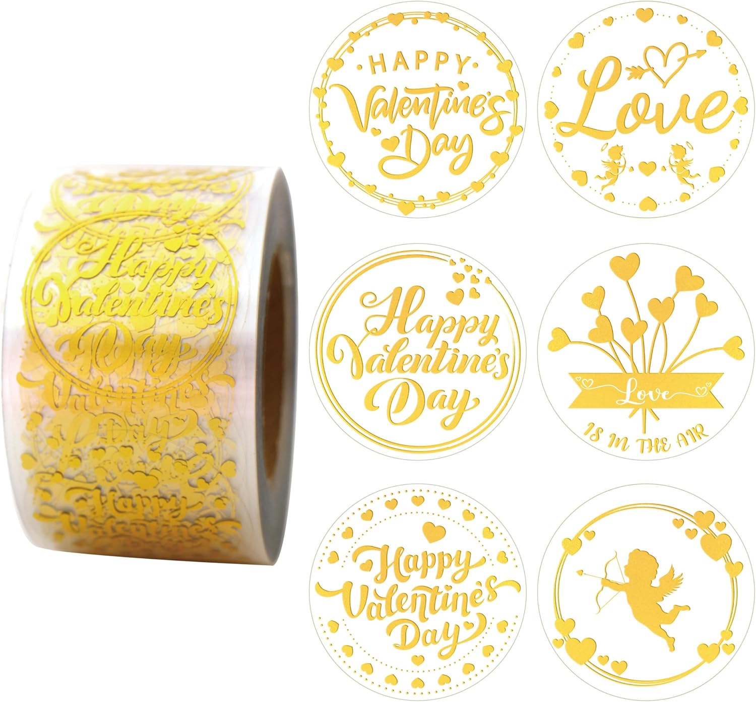 Masper 3.8cm/600 Sheets Valentines Stickers, 6 Clear Gold Foil Designs