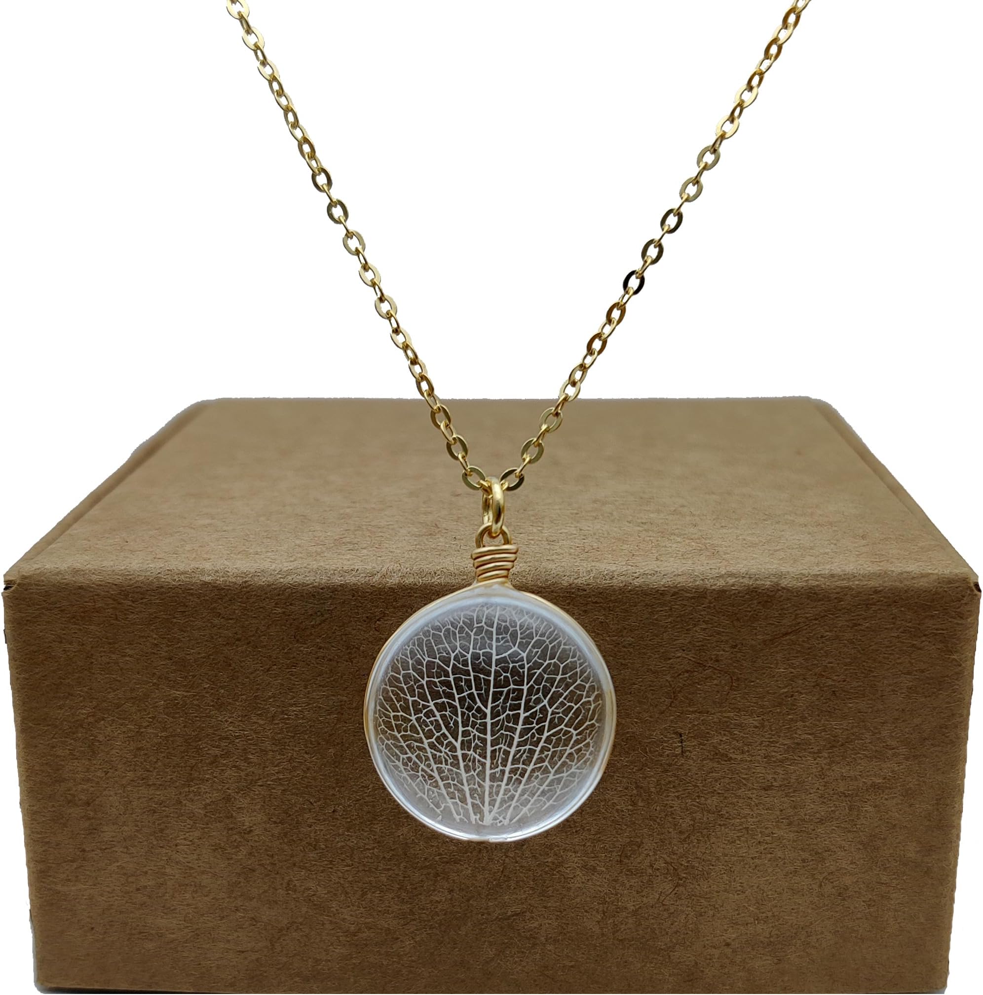 Kabbalah Tree of Life Leaf Vein Real Flower Transparent Pendant Gold Plated Chain Necklace for Women Handmade