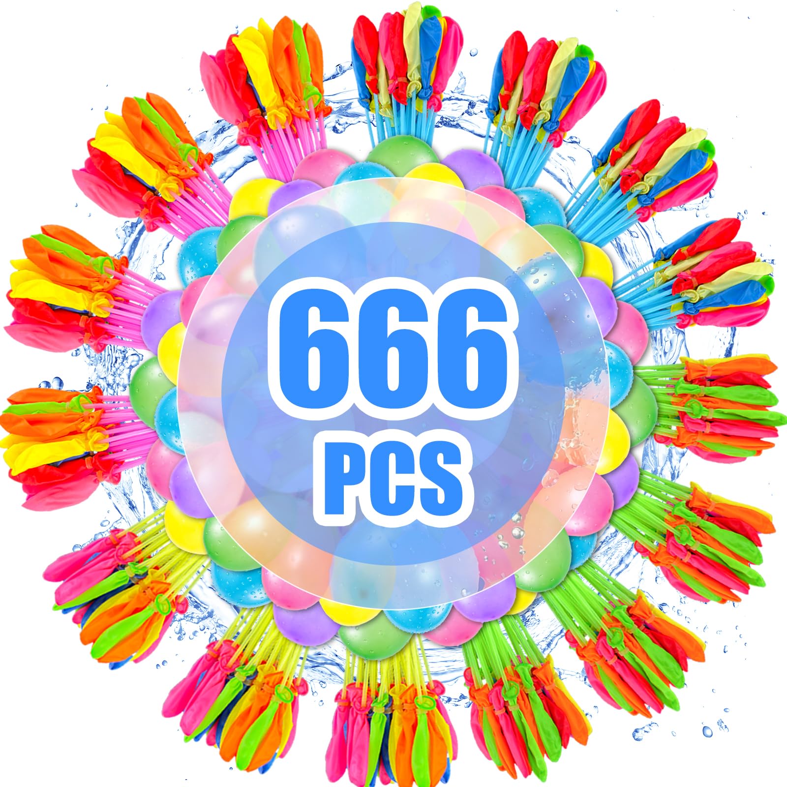 Water Balloons Self Sealing, 666PCS Quick Fill Water Bombs with 3 Tap Connectors, Reusable Balloons for Kids Adults Easy Fill, Colourful Balloon for Beach Pool Party Outdoor Fight Summer Games