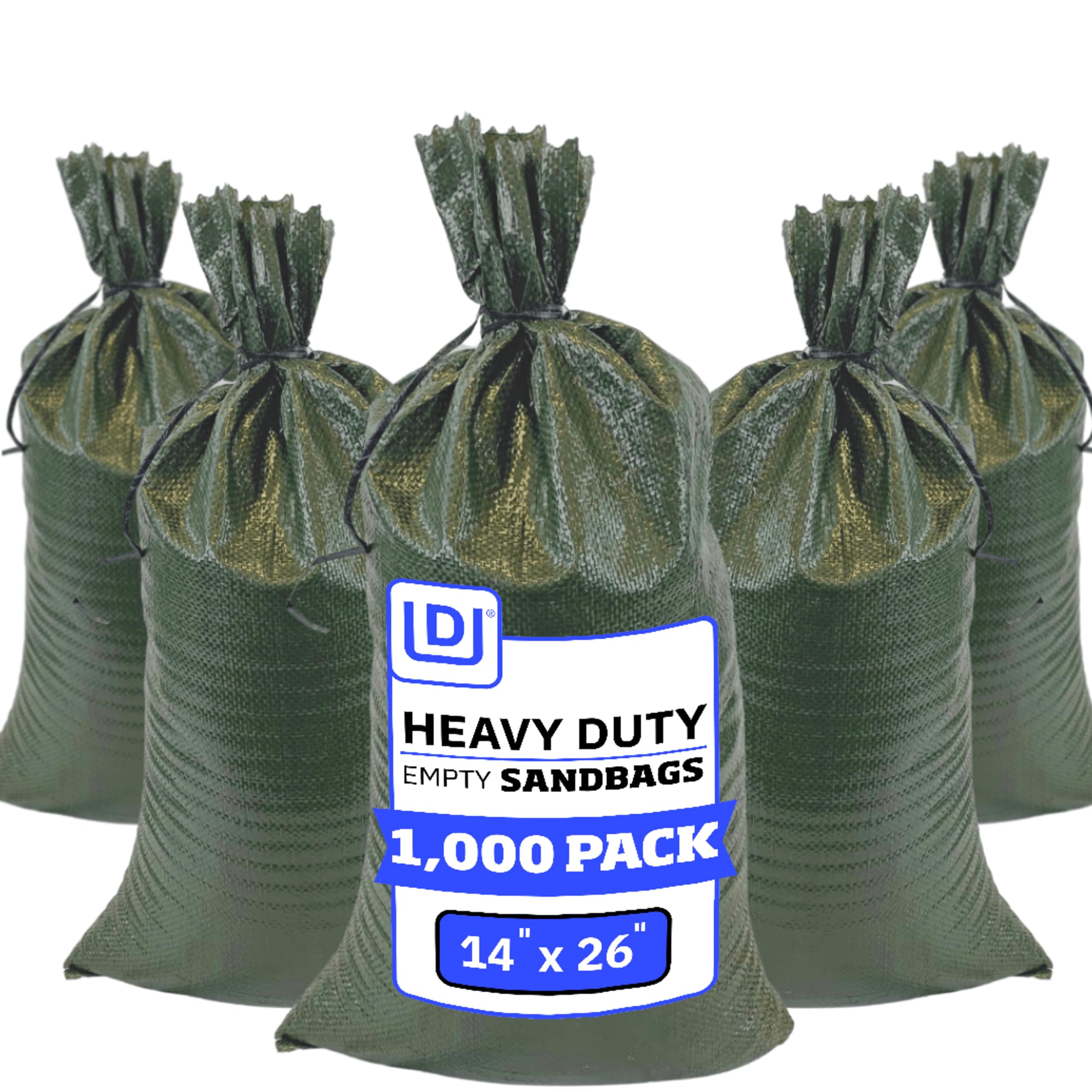 DURASACK Heavy Duty Sandbags with Ties, 14x26, Empty, Green, 1000 Count