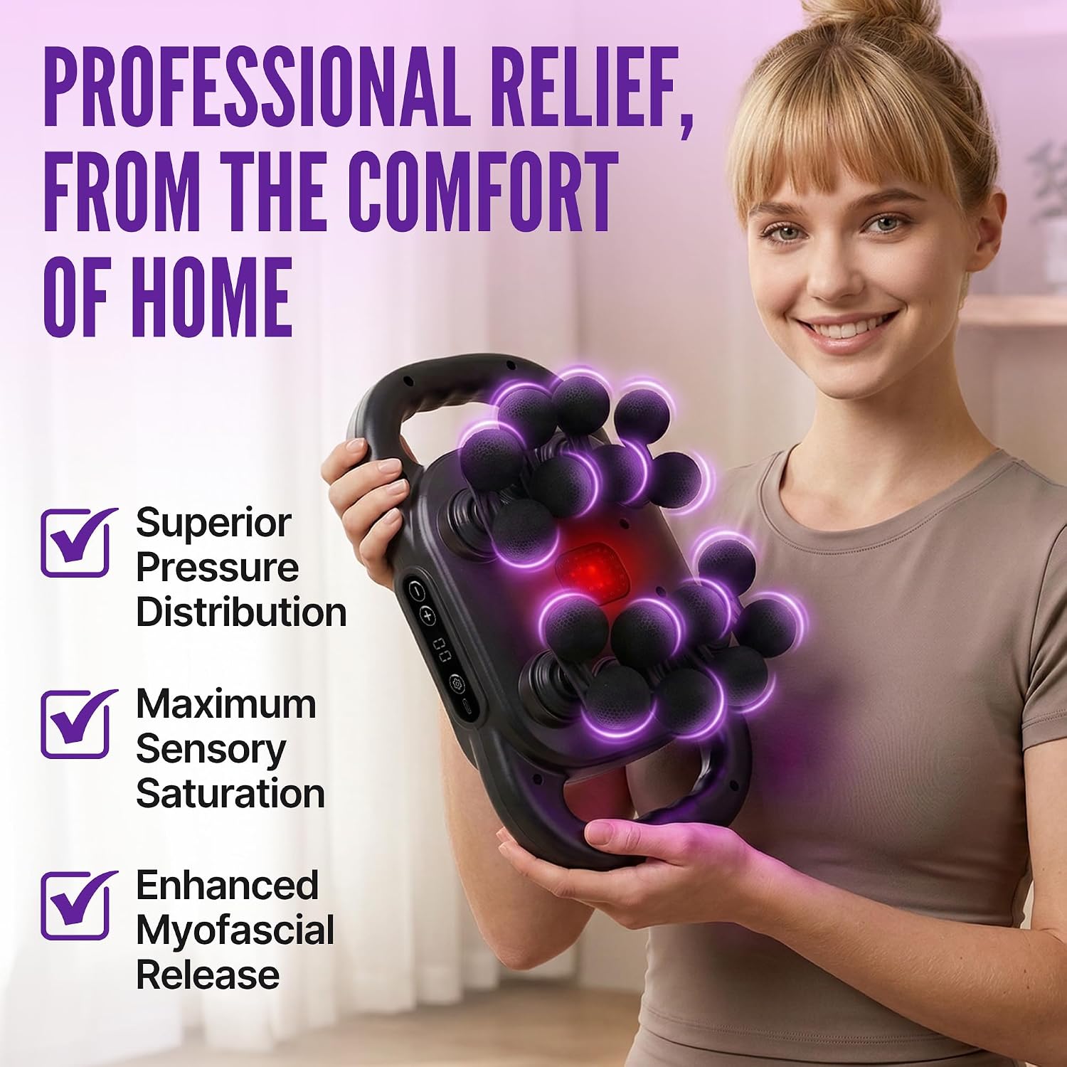 Dr. Sheen 16 Head Percussion Massage Gun Deep Tissue with 2600mAh Battery, 16 Heads, 9 Modes, 9 Intensities & Red Light Heat Therapy for Back, Neck, Shoulders & Muscle Recovery
