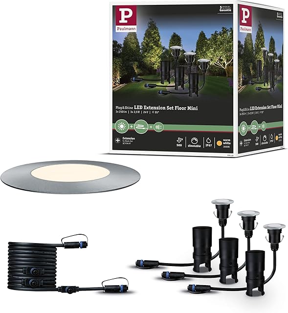 Paulmann 93949 Outdoor Plug & Shine Set Ground recessed Lighting IP65 3000K 3x2.5W 24V 55mm Silver Stainless Steel/Plastic, 7.5 W