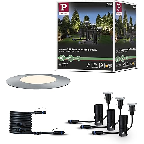Paulmann 93949 Outdoor Plug & Shine Set Ground recessed Lighting IP65 3000K 3x2.5W 24V 55mm Silver Stainless Steel/Plastic, 7.5 W