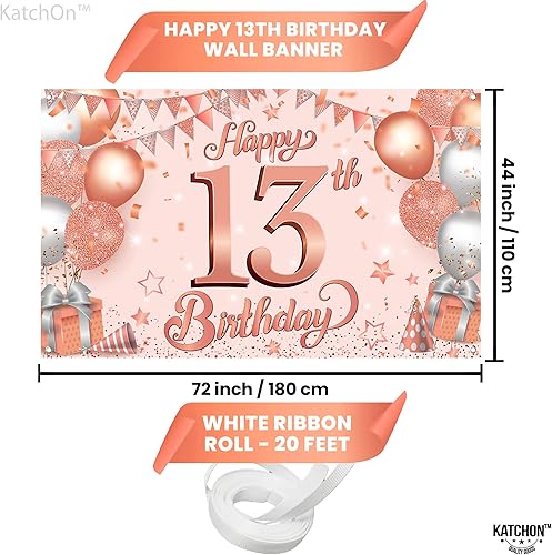 Miniatura 4 de Katchon, Xtralarge - Pancarta de feliz cumpleaños número 13, 72 x 44 pulgadas, pancarta de feliz cumpleaños de oro rosa, decoraciones de cumpleaños