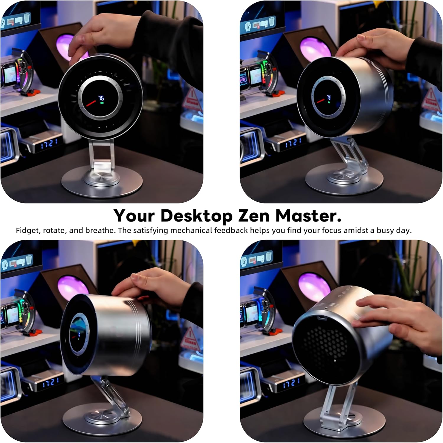Desk Fan, Small Quiet Battery Powered Fan, 4000mAh Rechargeable Portable Fan with Stepless Speed Control, USB Powered Desktop Personal Fan for Bedroom, Office, Travel, Dorm. Full Metal Housing.