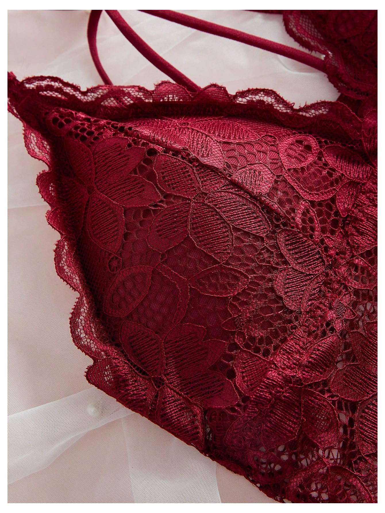Verdusa Women's Lingerie Sets 6 Piece Lace Bow Floral Underwear Bras Wireless Padded Bra and Panty Set: Medium Burgundy
