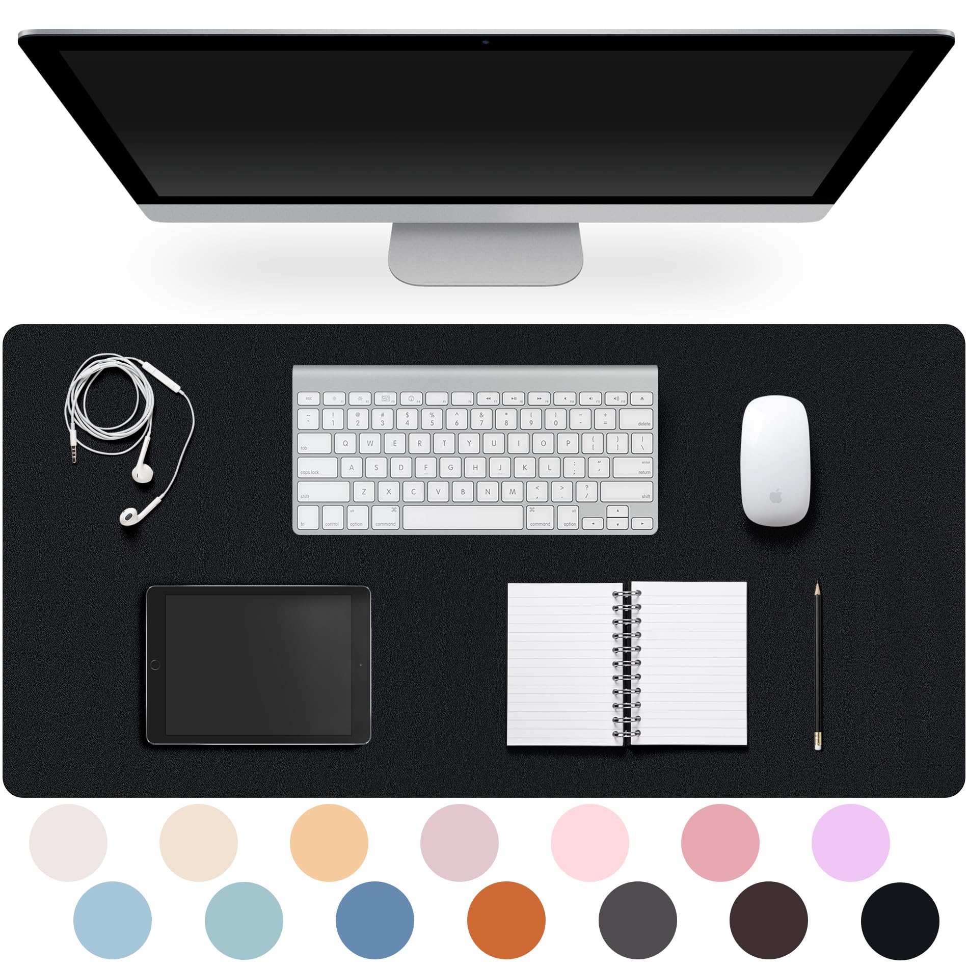 CADONO Leather Desk Pad Protector,Non-Slip Desk Pad,on-Slip PU Leather Large Mouse Pad,Easy Clean Desk Protecor Mat,Writing Pad for Office Work/Home/Decor(Black, 23.6" x 13.7")