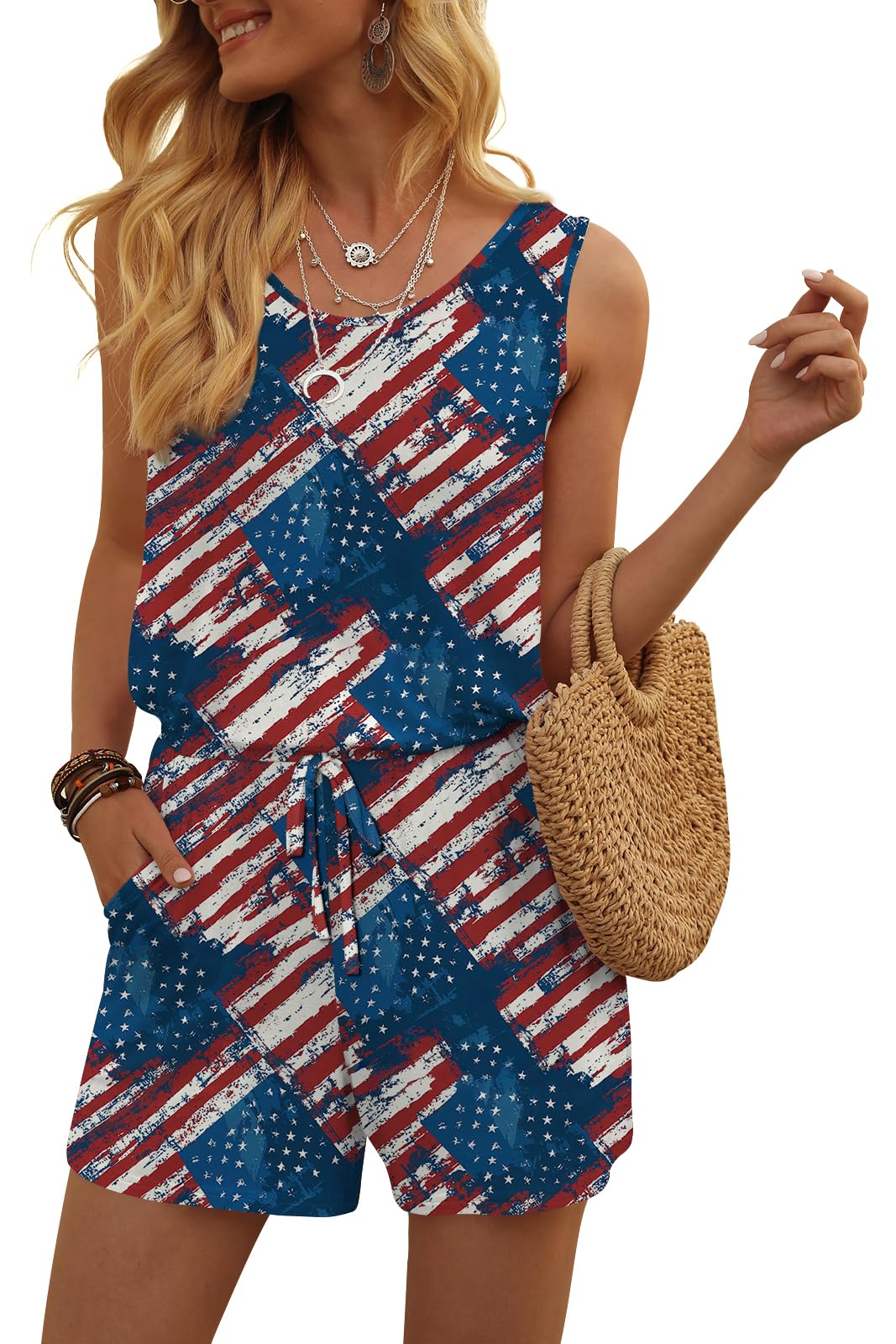 DouBCQ Womens Summer Casual Sleeveless Loose Jumpsuits Romper with Pockets