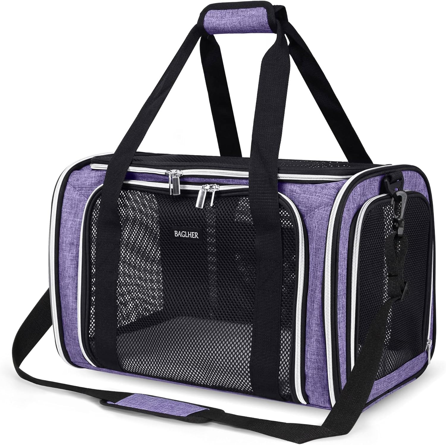 BAGLHER Pet Travel Carrier, Cat Carriers Dog Carrier for Small Medium Cats Dogs Puppies, Airline Approved Small Dog Carrier Soft Sided, Collapsible Puppy Carrier, Purple