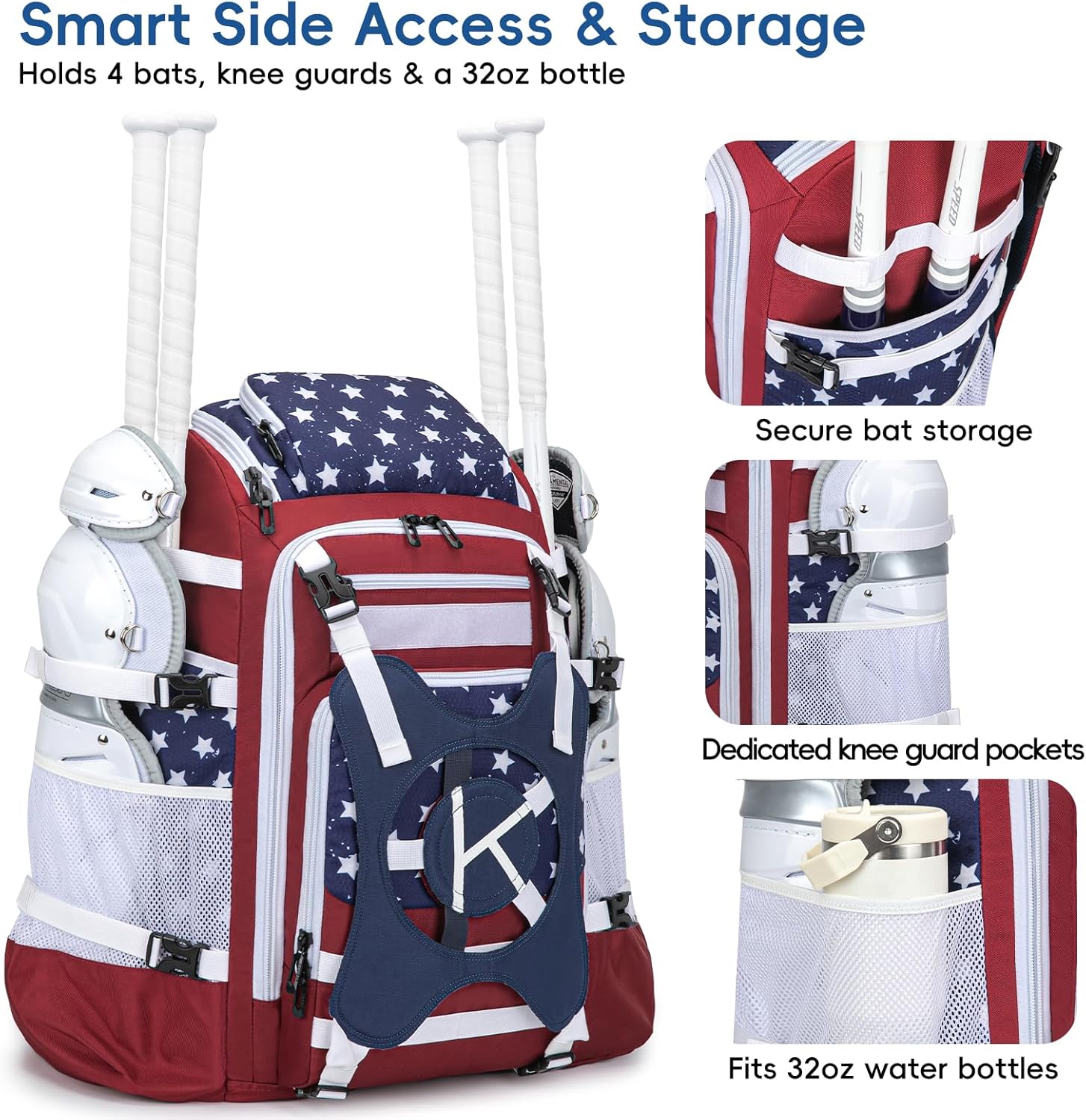 Catchers Gear Bag, 80L Baseball/Softball Backpack Holds 2 Sets of Gear with Shoe Compartment, Helmet Holder & Cooler Pocket - Image 7