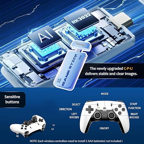 Miniatura 6 de Retro Gaming Console, Retro Gaming Stick with 40,000+ Classic Game and 23 Game Emulators, Plug & Play 4K HDMI Output Game Console Stick with Dual