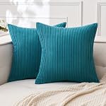 MIULEE Decorative Corduroy Throw Pillow Covers Set of 2 18x18 Cream White | Soft Solid Striped Textured Cushion Cases for Couch Chair Sofa Bed Living Room Boho Square Pillowcases for Home Decor