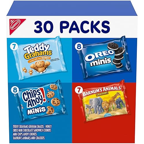 Nabisco Team Favorites - Paquete variado, OREO Mini, CHIPS AHOY! Mini galletas de animales Teddy Grahams Honey & Barnum, 30 paquetes