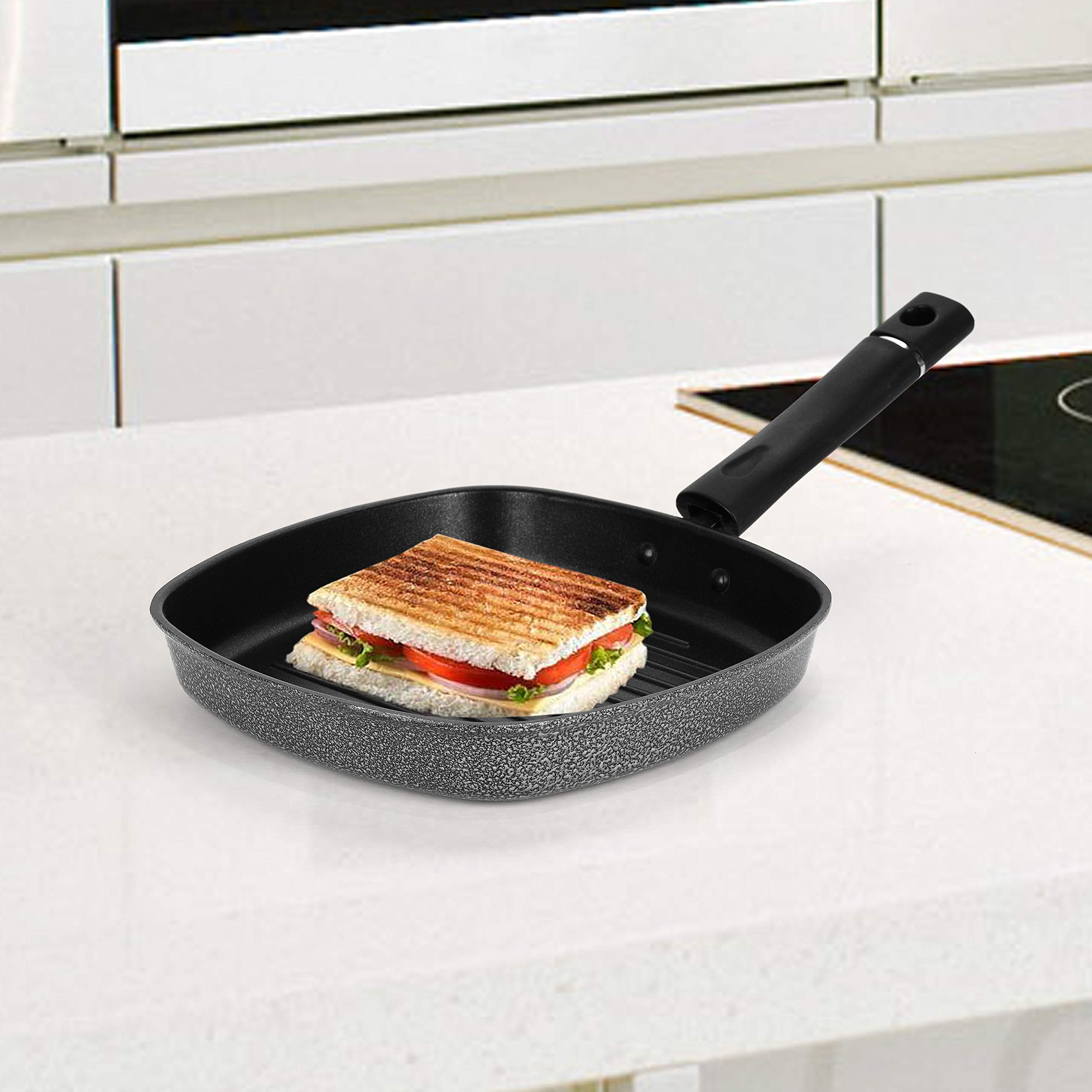 Sumeet 3.25mm Nonstick Grill Pan for sandwich, toast Gas Stovetop friendly 22cm (Black)