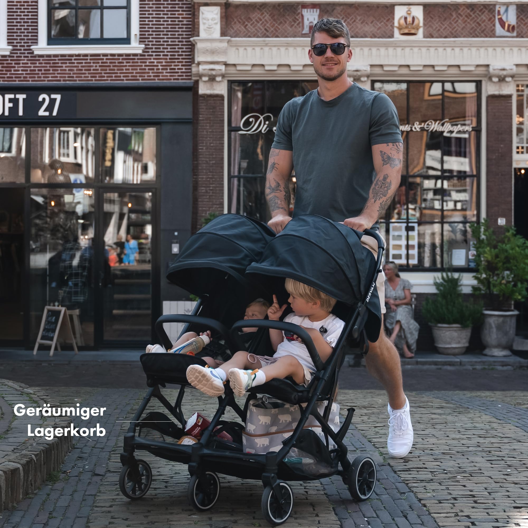 Deryan Rolo X2 Kinderwagen Buggy 2 in 1 - klappbar bis 44kg - Schwarz