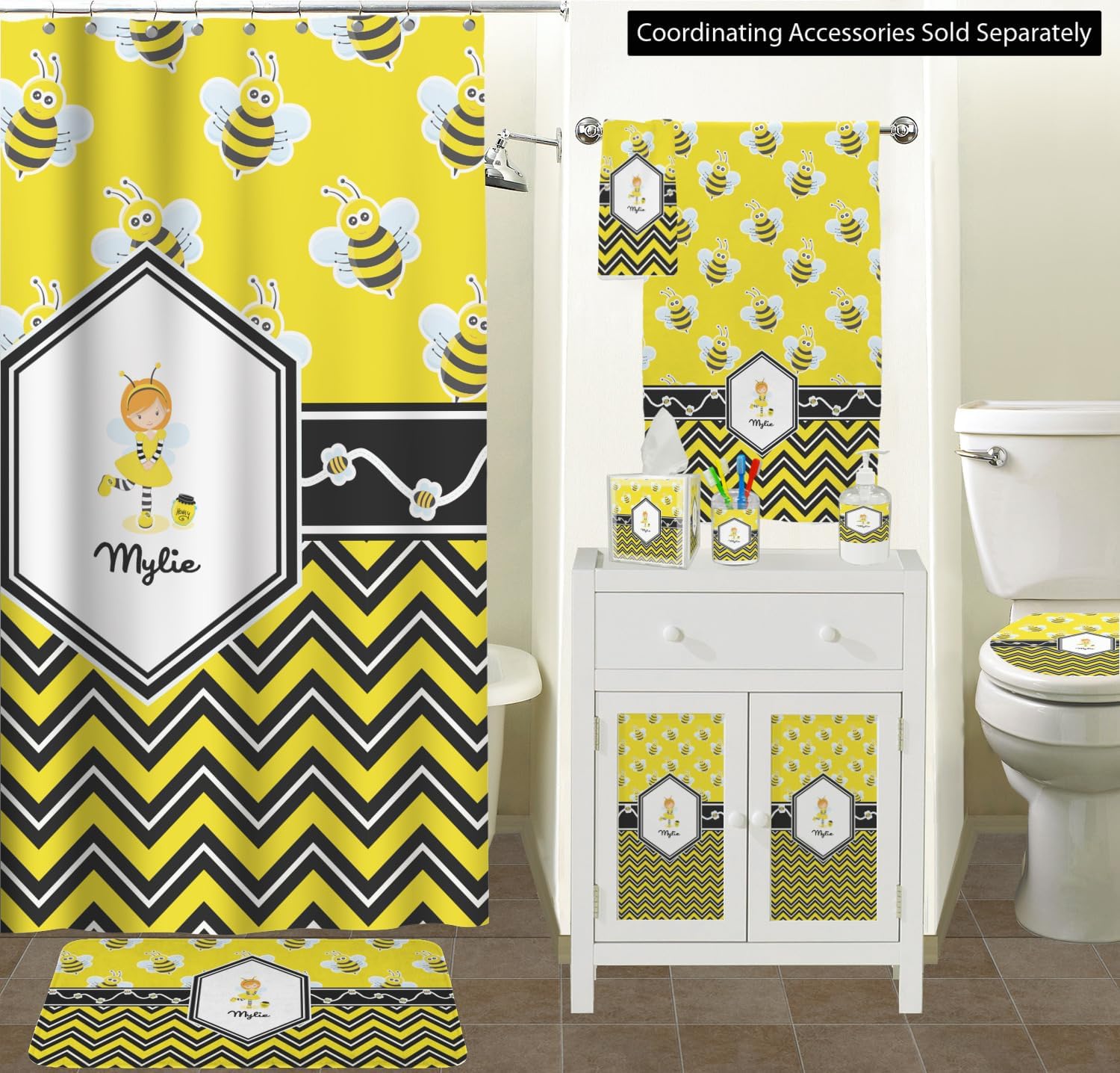Personalized Buzzing Bee Waste Basket - Double Sided (Black)