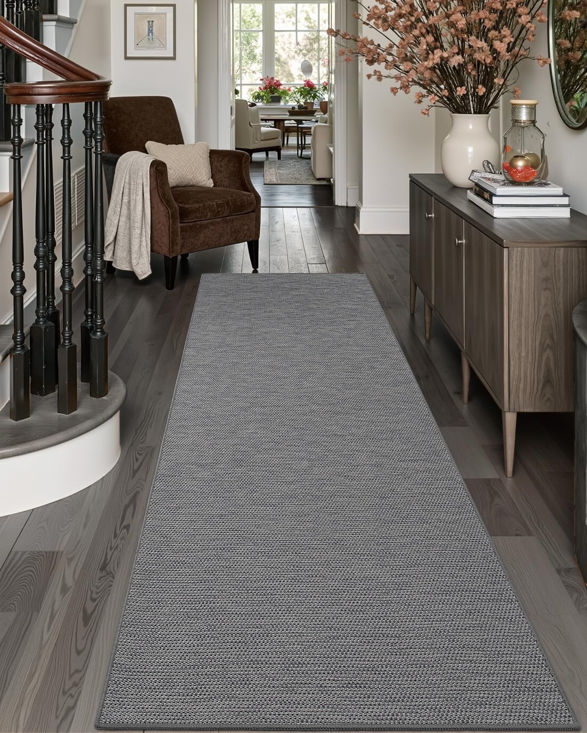 DEXI Hallway Runner, 2x6 Washable Non Slip Rubber Backed Carpet, Absorbent Thin Long Entryway Runners for Kitchen, Laundry Room, Patio Entrance, GreyOEKO-TEX STANDARD 100