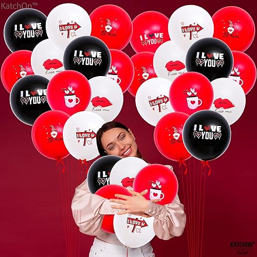 Miniatura 9 de KatchOn, Guirnalda de San Valentín con corazón de fieltro, paquete de 76, no puedes hacerlo tú mismo, juego de globos rojos y negros con texto "I