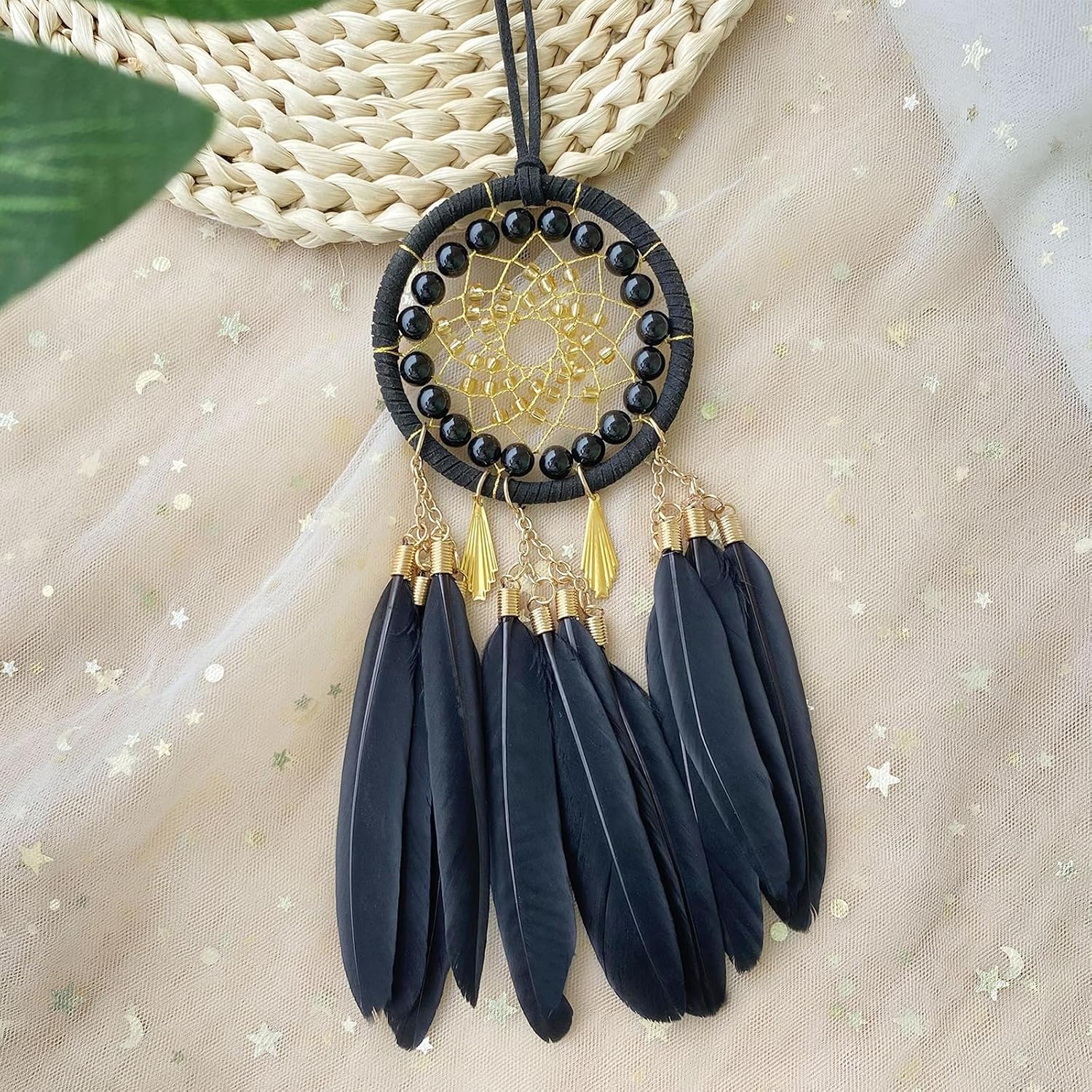 Handmade Small Dream Catcher Black for Car Rear View Mirror Accessories, Jiyamony Hanging Ornaments Car Mirror Hanging Accessories Ornament Decor