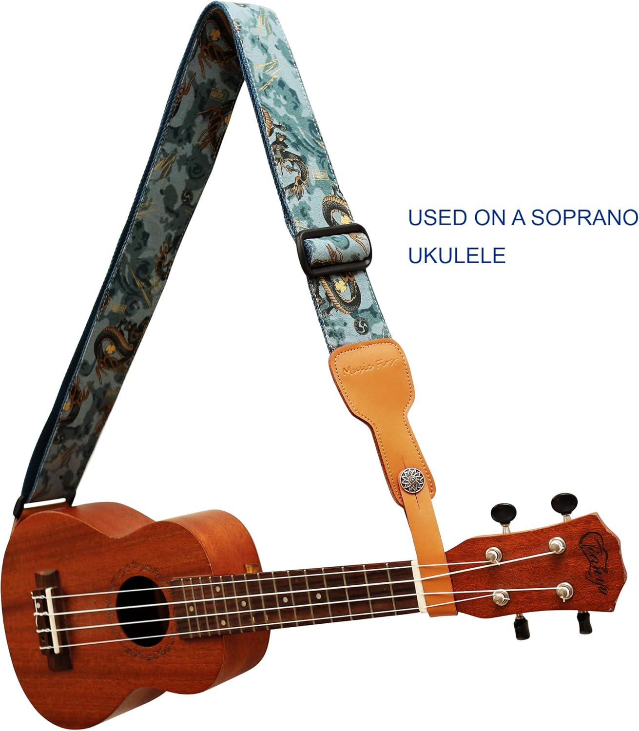 MUSIC FIRST Original Design, 2 inch width (5cm), Ukiyoe Style “The Dragon King” Soft Muslin & Genuine Leather Delux Guitar Strap,Electric Guitar Straps