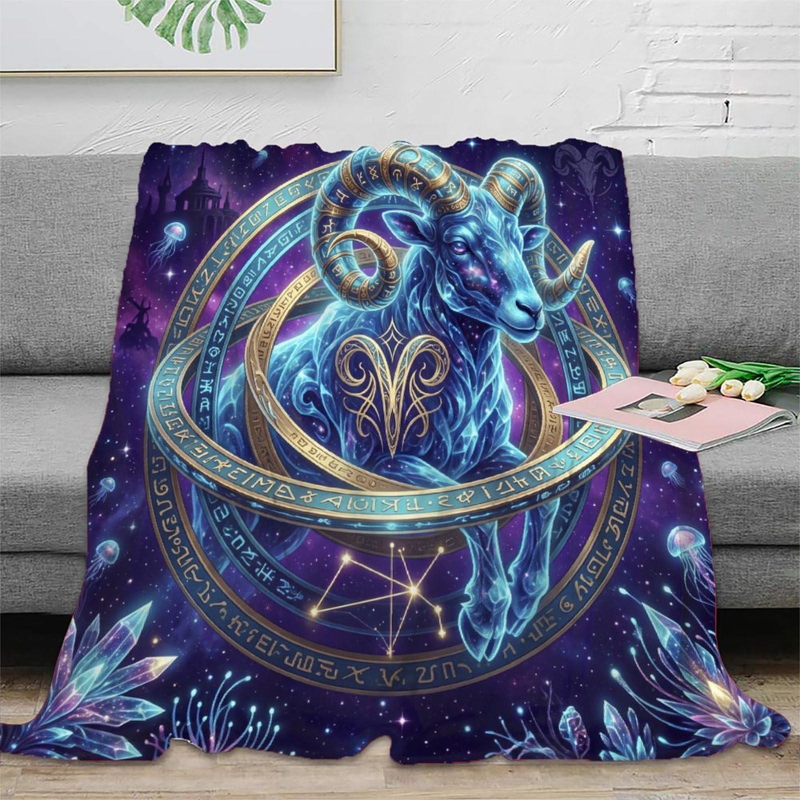 W7C8U2X3 Aries Zodiac Dreamy for for Soft Throw Blanket, Reading Couch Use