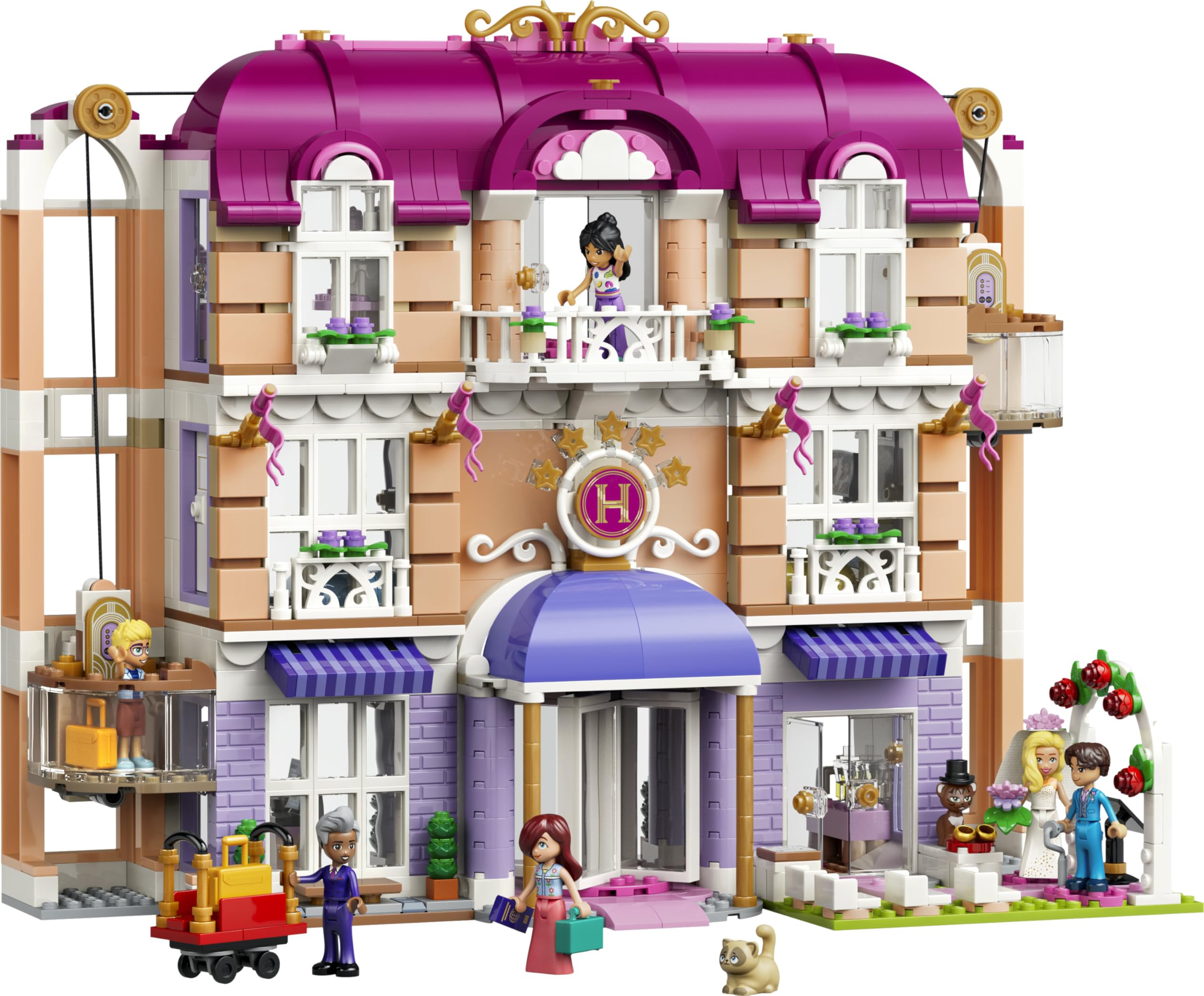 LEGO Friends Das Grandhotel von Heartlake City - Miniatur Modell mit 6 Minifiguren, 2 Tierfiguren & Zubehör - Kinderzimmer Deko - Geschenkidee für Mädchen ab 9 Jahren - 42704
