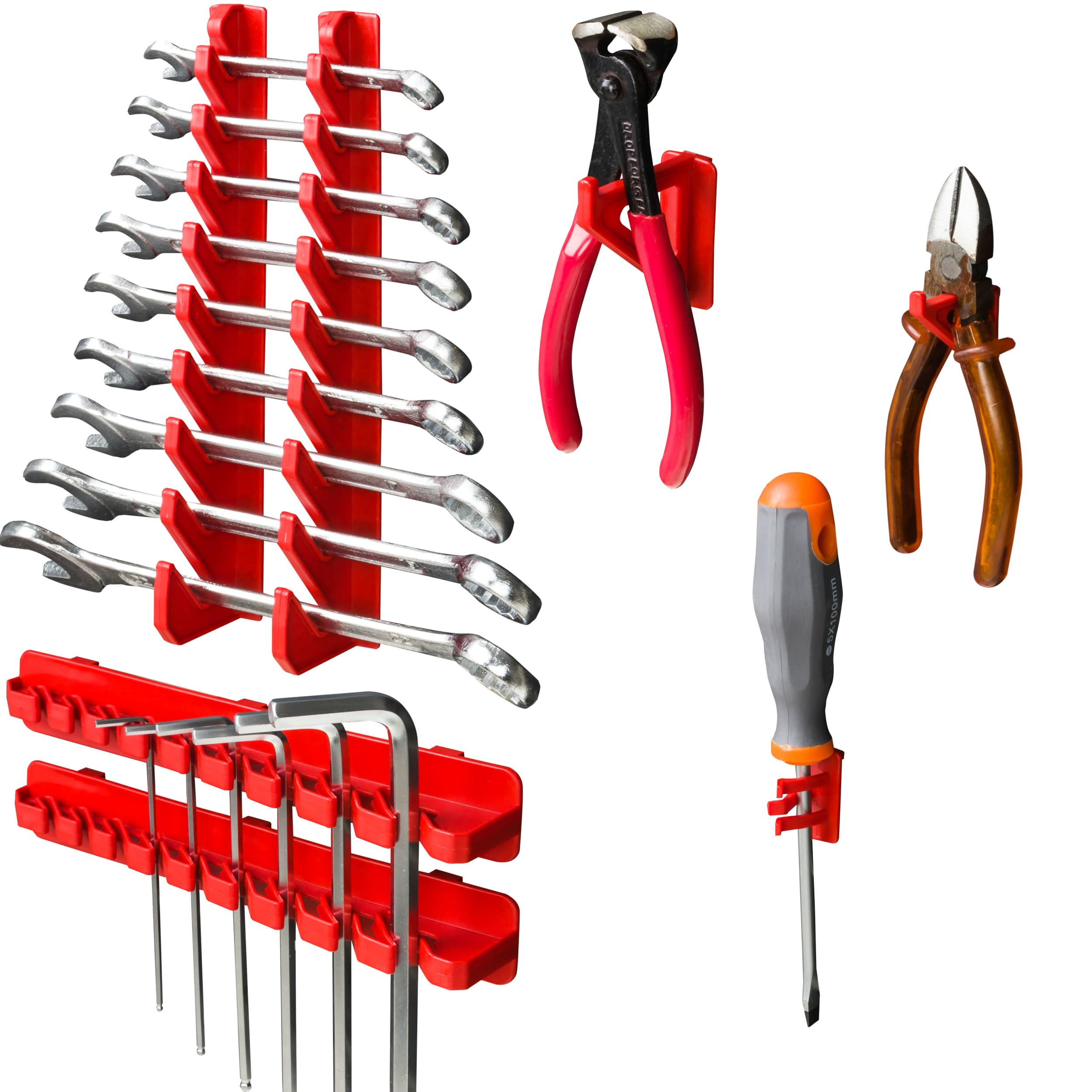 Módulo de pared para herramientas, estante de pared 160x80 cm, juego de 26 contenedores en negro/rojo, soporte para herramientas, plástico, sistema de almacenamiento, expandible