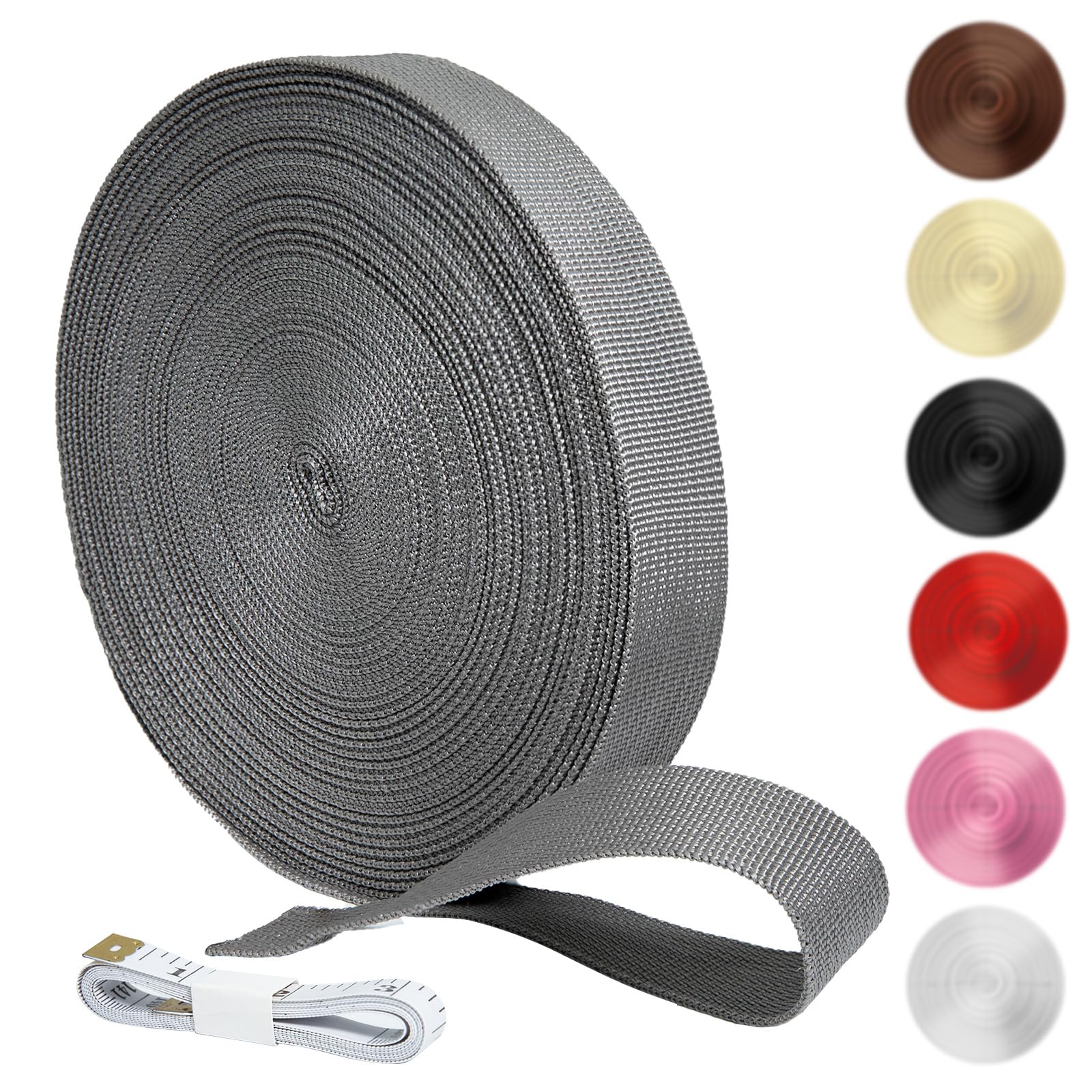 KINETOX 20m Light Grey Webbing Strap 30mm Polypropylene Webbing Strap Heavy Duty Anti-Slip UV Resistant Twill Tape Fabric for DIY Enthusiasts Campers to Repair Bags Pet Leashes Camping Gear Luggage
