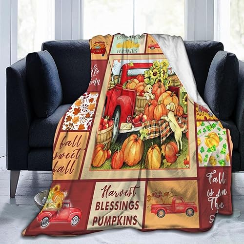 Manta de granja de calabazas para decoración del hogar, manta de Acción de Gracias, suave manta de otoño de fibra de poliéster, acogedora manta de