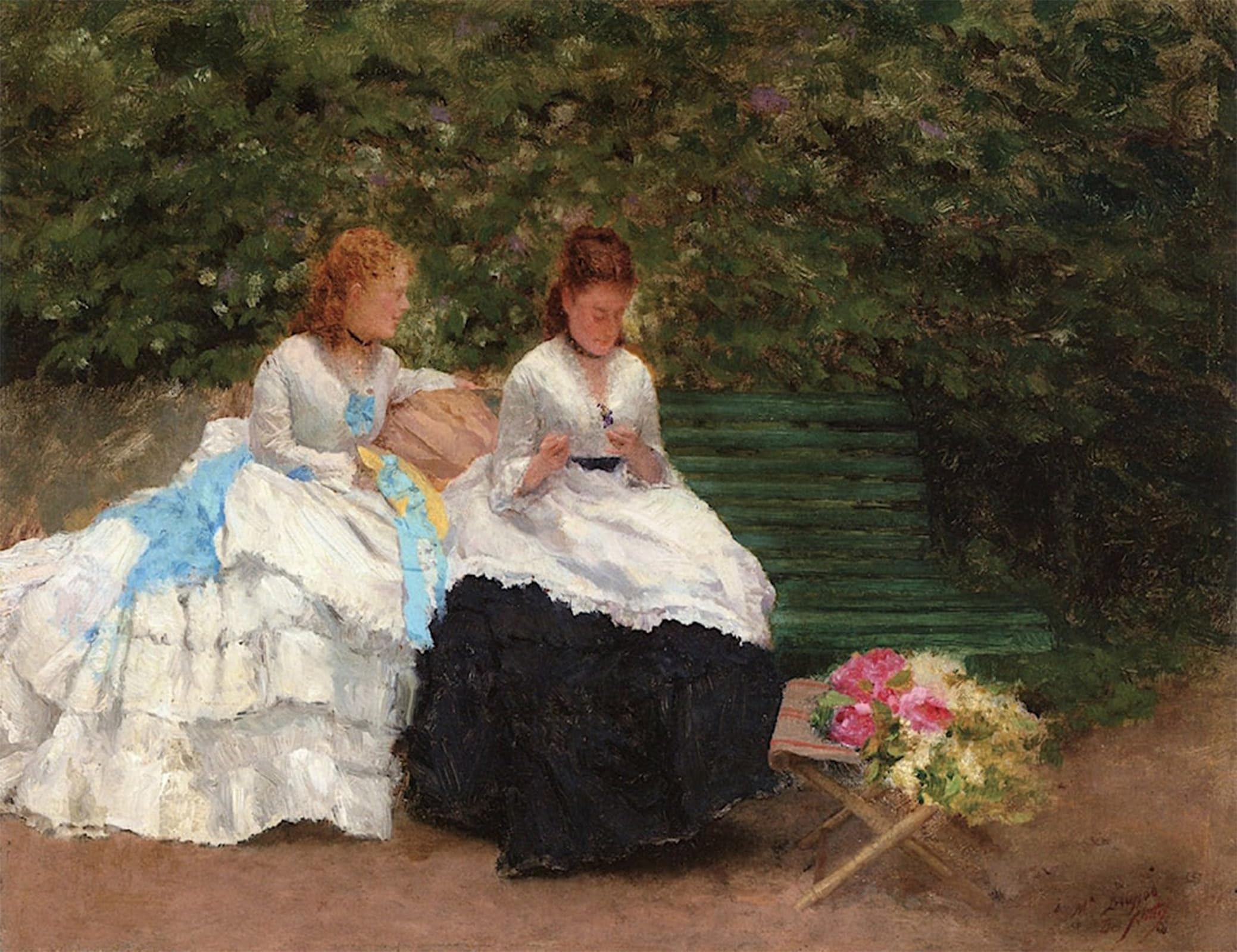 Artxlxxbn No Frame Famous Painting Art Wall Decor Abstract Art Picture Suzanne And Madeleine Boussod On A Garden Bench Giuseppe De Nittis Animal Pictures For Home Decor 60X90cm