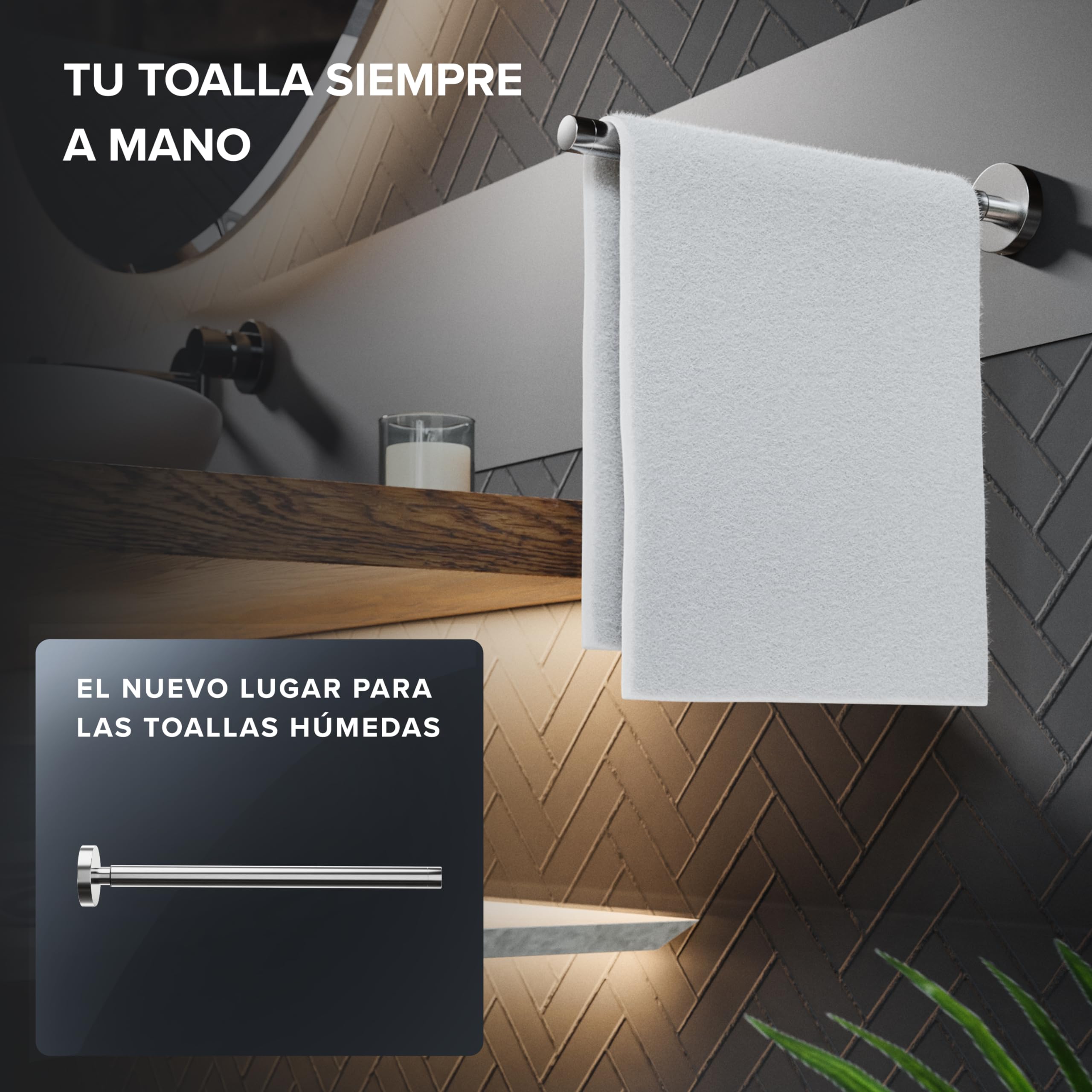 ovimar Barra telescópica Lyngvig de acero inoxidable, plata para taladrar, extensible con dos barras como toallero para toallas, soporte para perforar o pegar en la pared