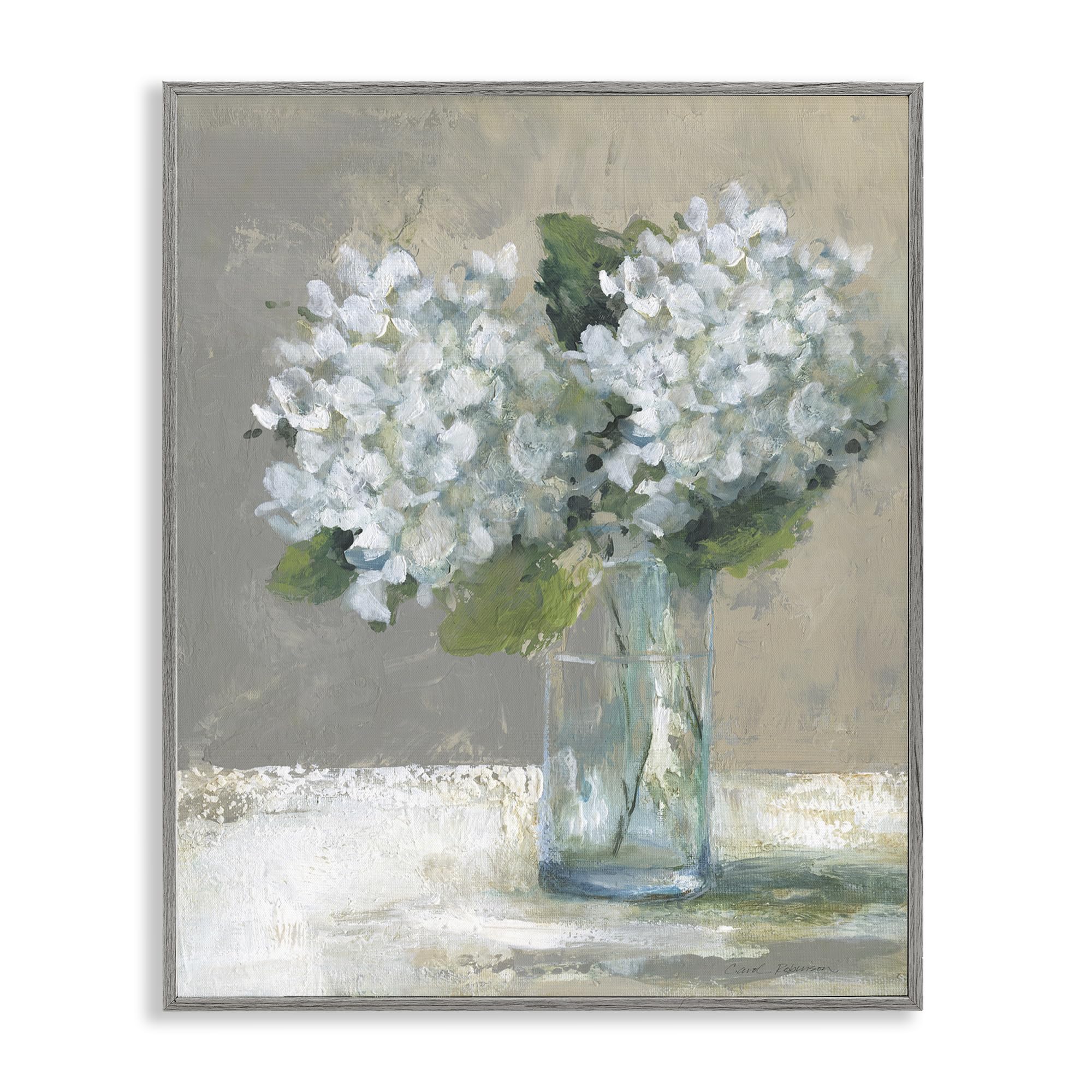 Stupell Industries White Hydrangeas Glass Vase 'White Hydrangeas Glass Vase', Framed Giclee Art, Gray, 16 X 20 Inches, Easy To Hang And Sturdy, Made In Usa, By Carol Robinson