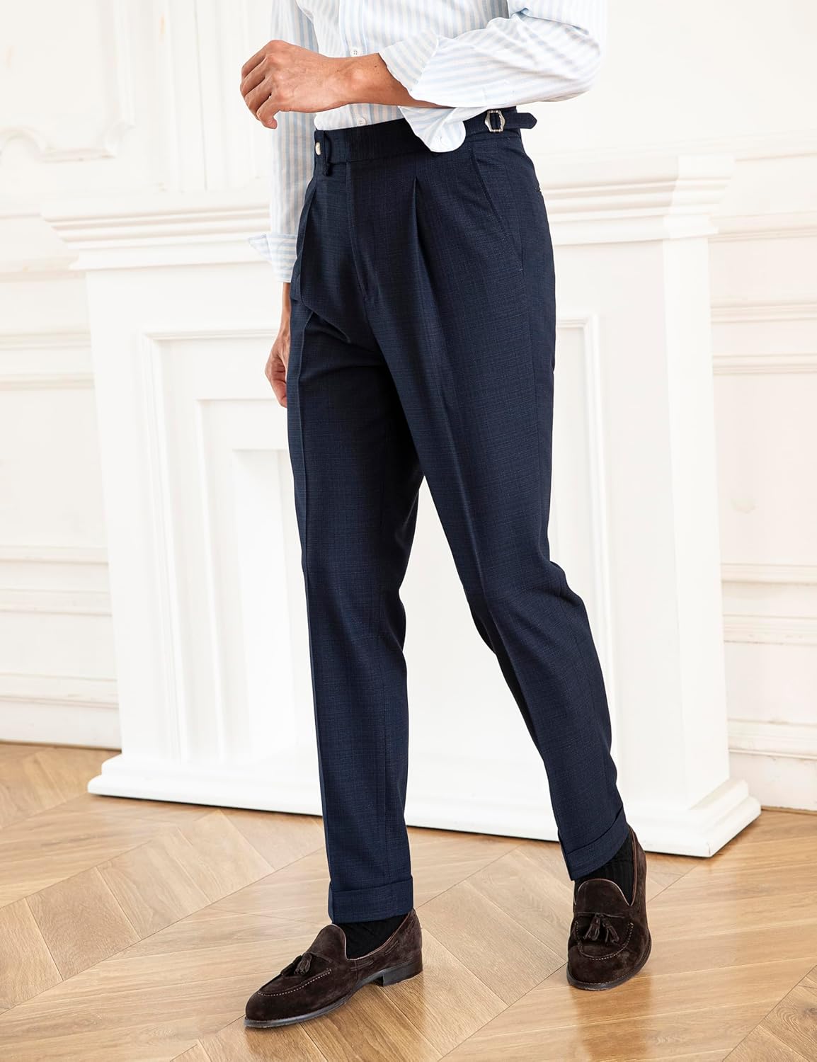 Men's Gurkha Naples Italian Style No Need to tie a Belt High Waisted Dress Pants - Image 5