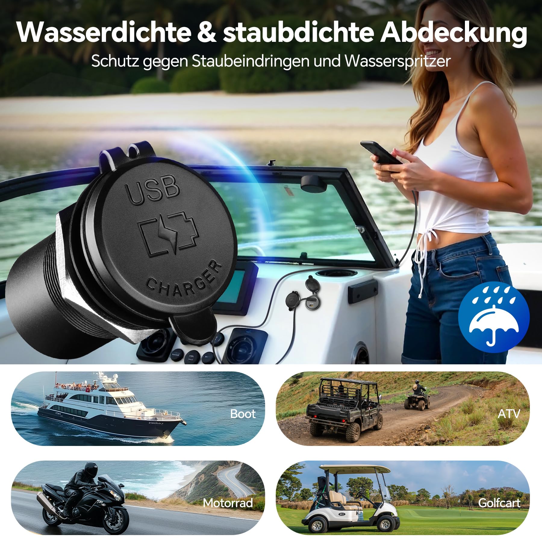 acegoo 12V USB C Steckdose 65W PD & 18W QC, Wohnmobil Auto USB Dose Buchse 12 Volt KFZ Zigarettenanzünder Wasserdicht Laptop Ladegerät für Camper Auto Motorrad Boot LKW Wohnwagen, 2 Stück
