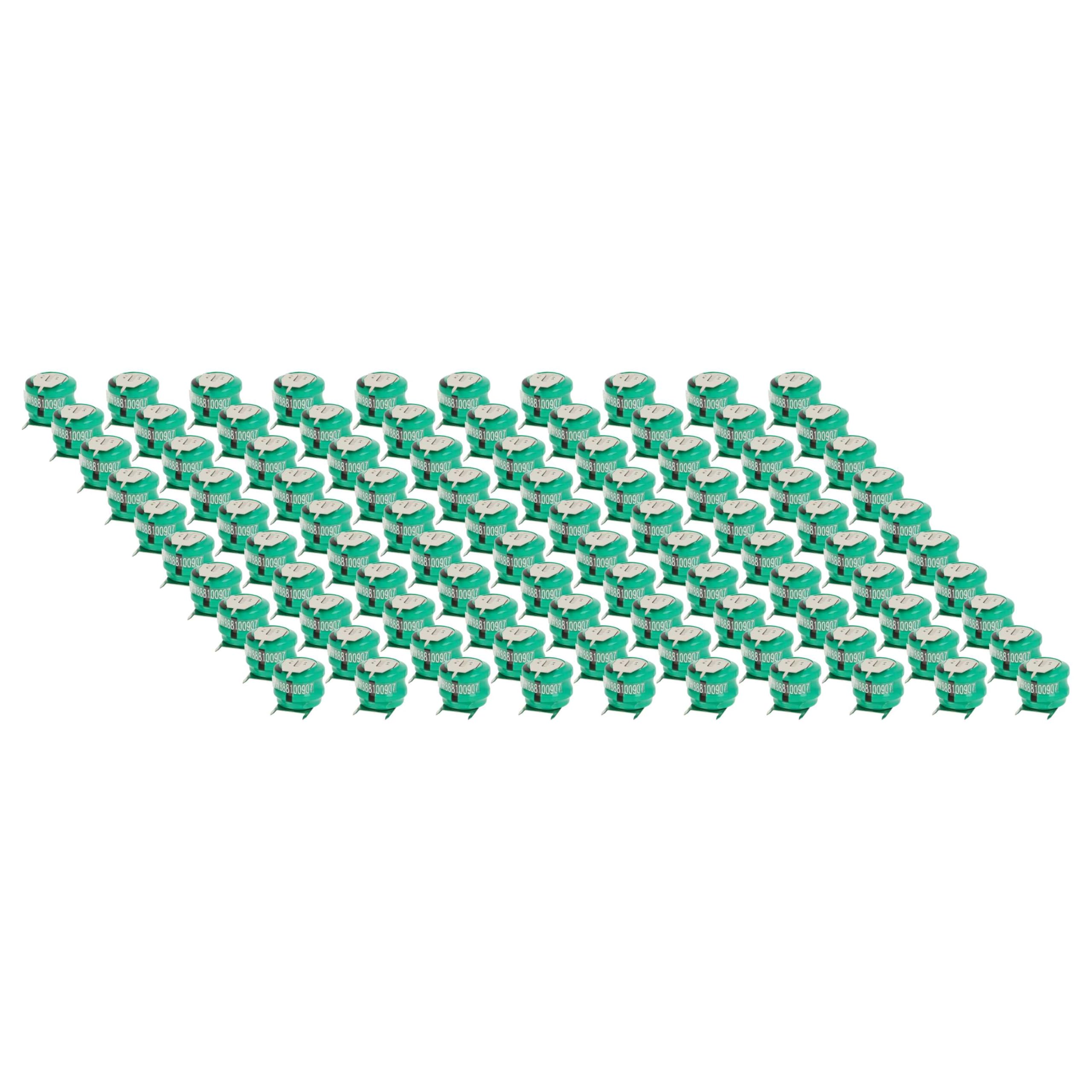 vhbw 100x NiMH Batería de botón de Repuesto Tipo V80H 3 Pines 80 mAh 2,4 V Compatible para lámparas solares, etc.