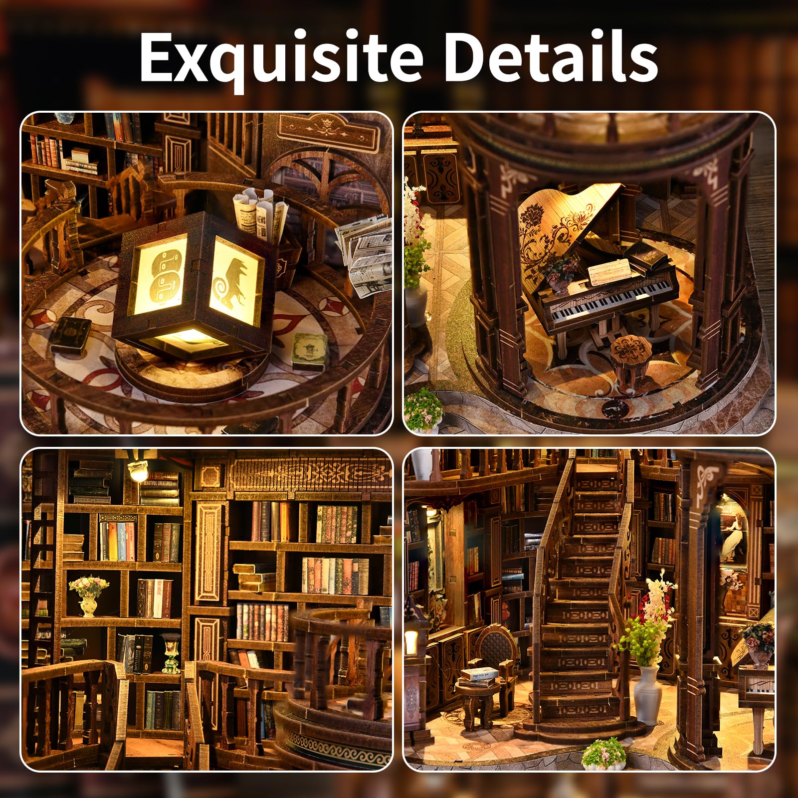 Zestawy do samodzielnego wykonania, kącik na książki, dla dorosłych, drewniane puzzle, BookNook, miniaturowy dom z oświetleniem LED, dekoracja regału, biblioteka, zestaw dioram, modelarstwo, podpórka