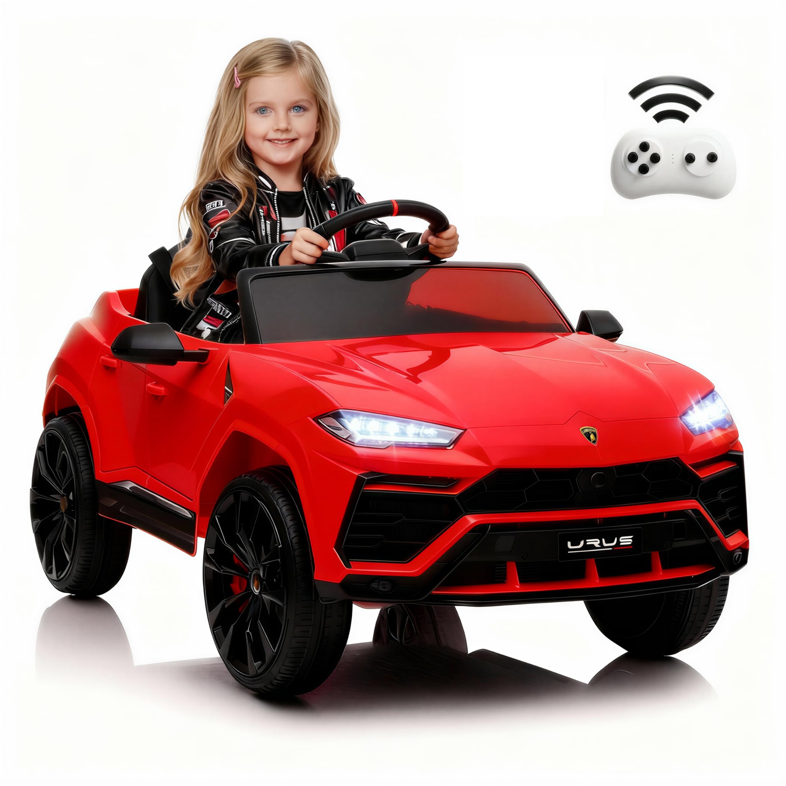 Licensed Lamborghini Urus Ride On Truck Car Toy, 12V Battery Powered Electric 4 Wheels Kids Toys w/Parent Remote Control, Foot Pedal, Music, Aux, LED Headlights, 2 Speeds (Red)