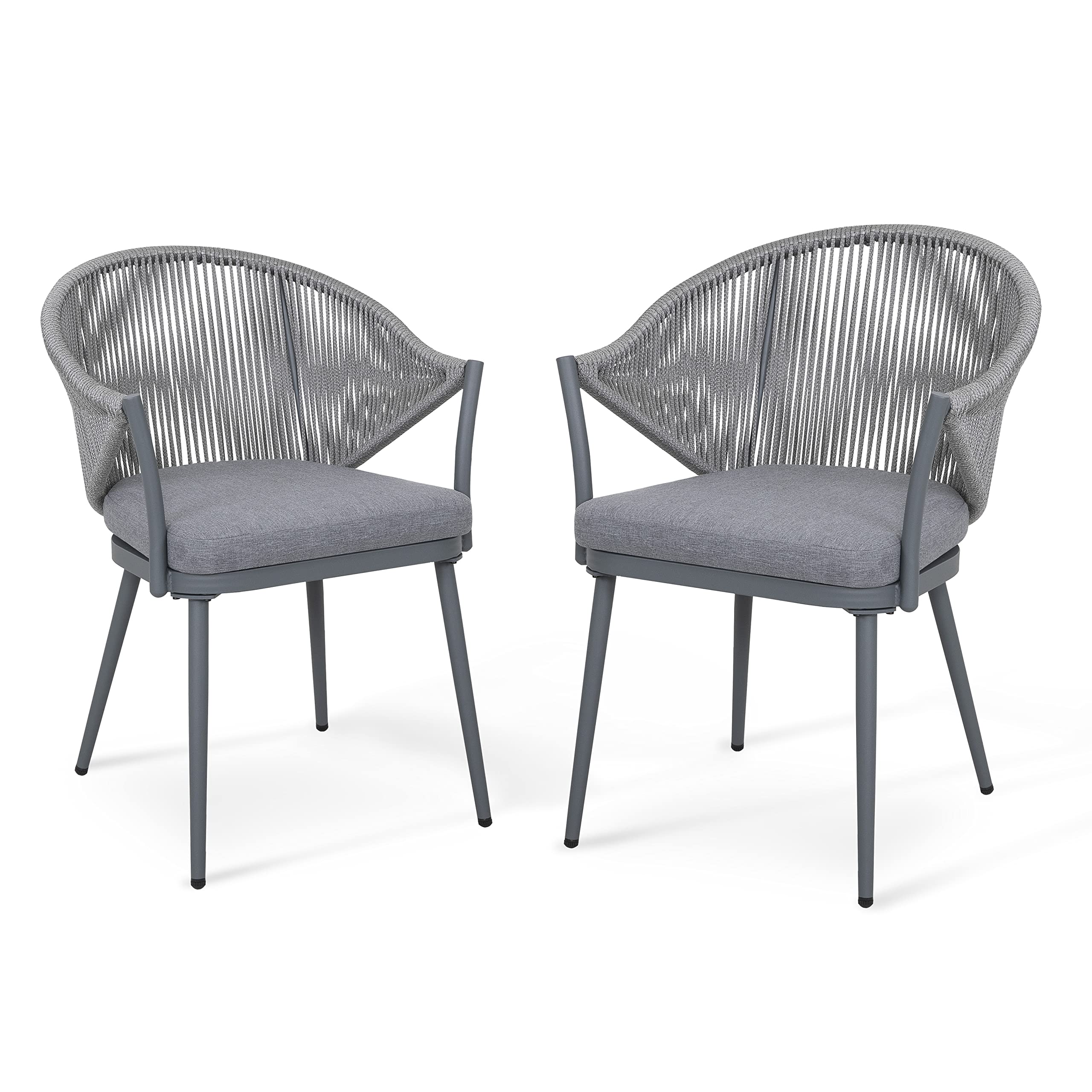 NUU GARDEN Patio Dining Chairs Set of 2, Woven Rope Outdoor Dining Chairs, All-Weather Aluminum Arm Chairs with Cushions for Garden, Deck, Backyard,