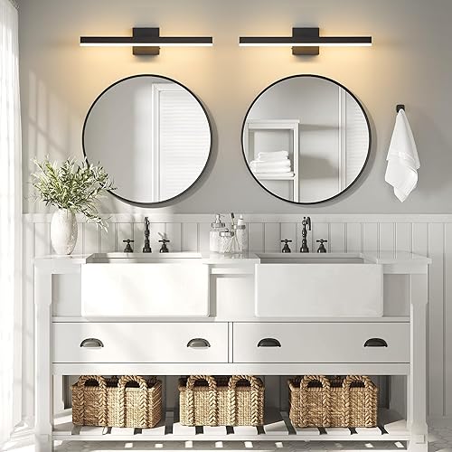 Miniatura 2 de Lámpara de tocador de baño negra de 23.6 pulgadas, 14 W regulable 5CCT LED moderna lámpara de baño sobre espejo - Certificado ETL