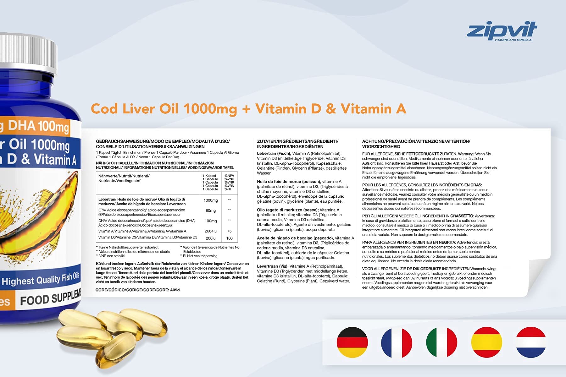 Cod Liver Oil 1000mg, 360 Capsules of High Strength Fish Oil, Rich in