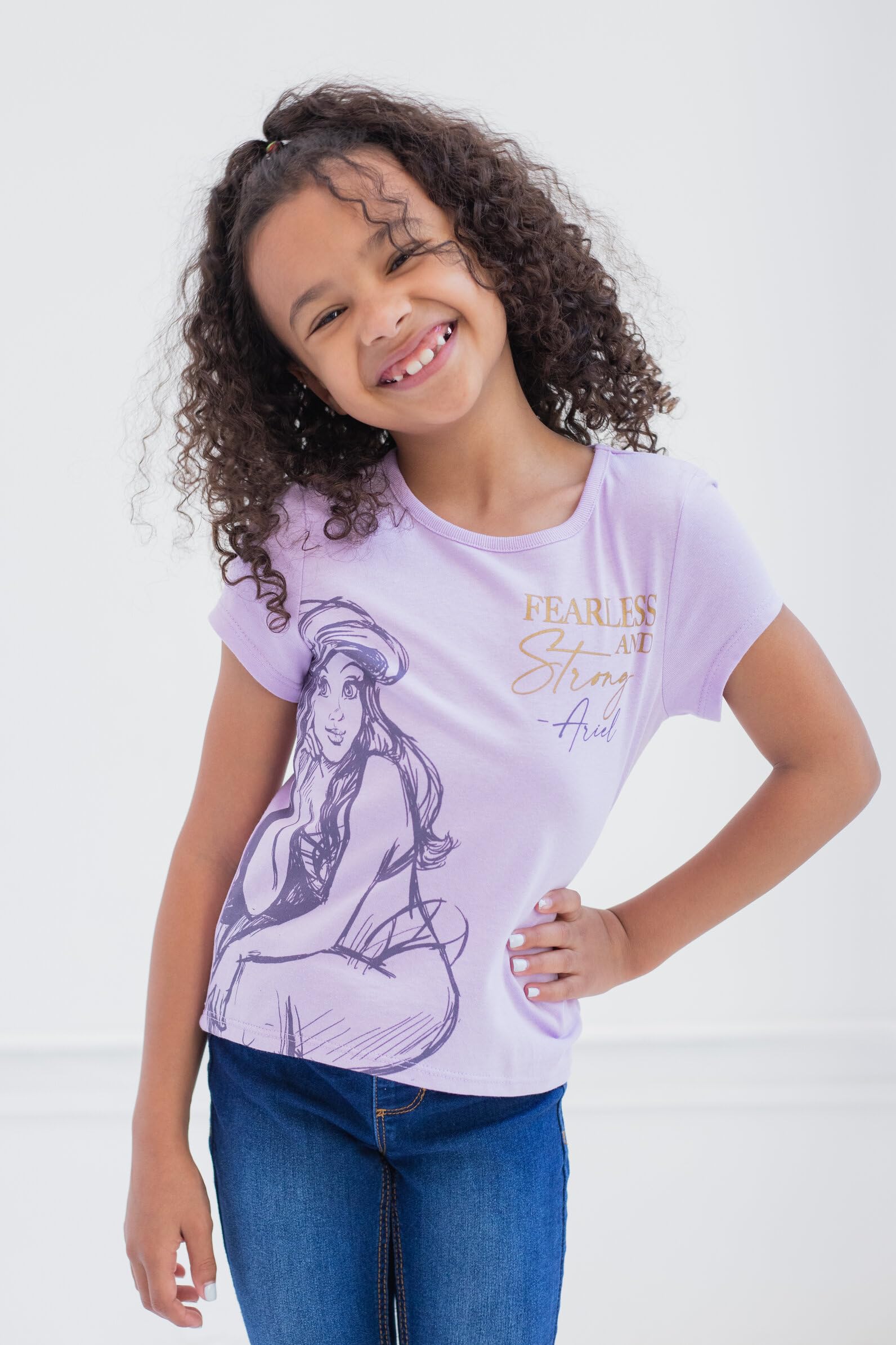 Disney Prinzessin Ariel Tiana Rapunzel Mädchen-T-Shirt, 3er-Pack, modische Grafik, für Jungen und Mädchen, groß