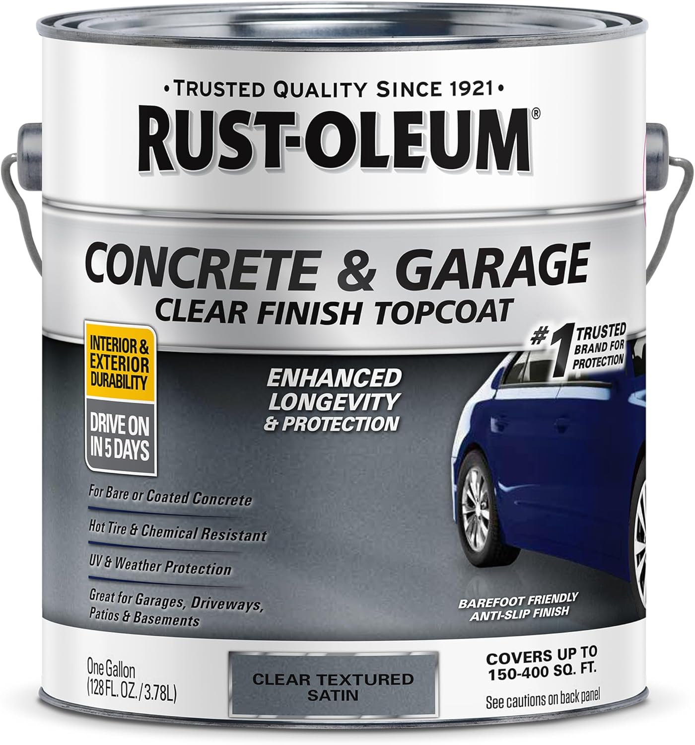 Rust-Oleum 380896 Concrete & Garage Clear Finish Topcoat, Gallon, Textured Satin Clear