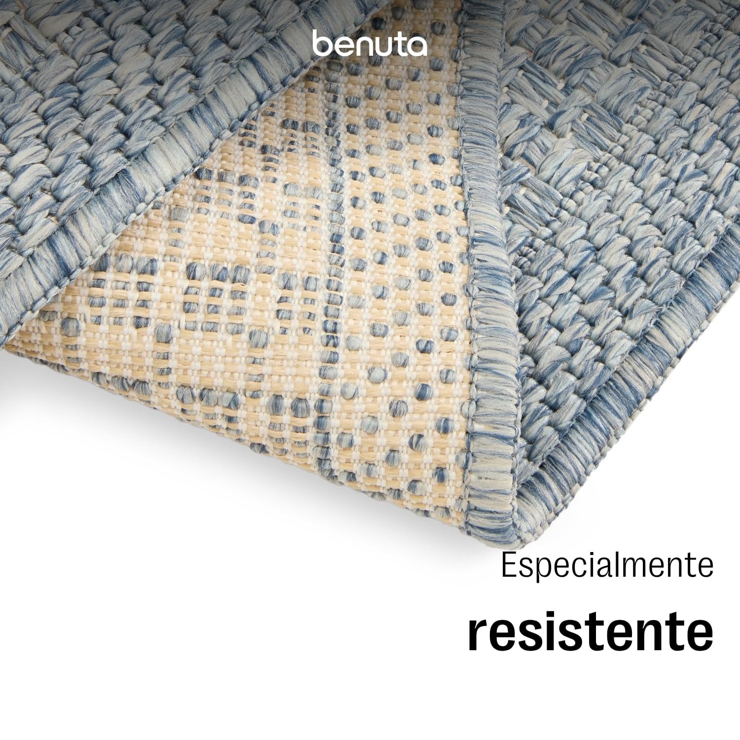 benuta Basic Alfombra Exterior Iowa - Azul 200x300 cm - Estilo Yute Boho - Resistente al Clima y UV para balcón, terraza, jardín, Cocina y Sala - Duradera y Robusta - Apta para Interiores