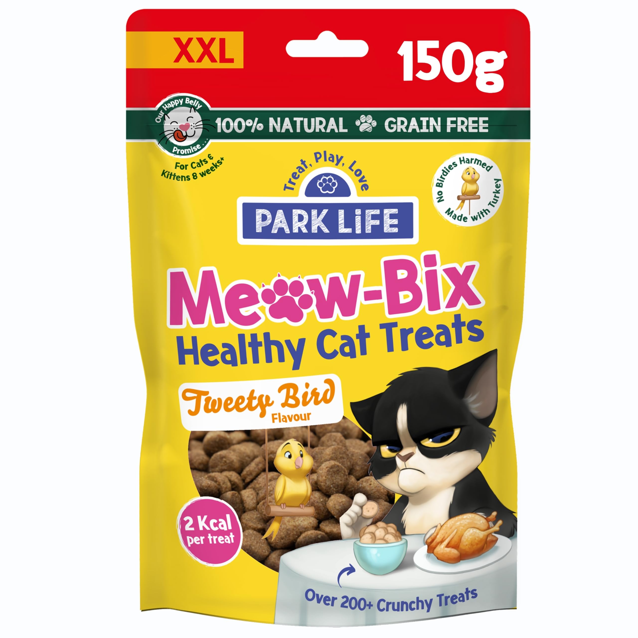 Park Life, Meow-Bix – Katzenleckerli mit Tweety-Vogel-Geschmack XXL 150g, reich an Pute, kittenfreundlich, getreidefrei, natürlich, proteinreich, zuckerfrei (Tweety Bird, 150 g (1er-Packung))