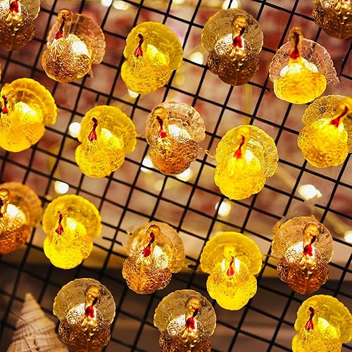 Mini guirnalda de luces de pavo de Acción de Gracias, guirnalda decorativa de cosecha, lindas luces de hadas con enchufe USB o funciona con pilas,